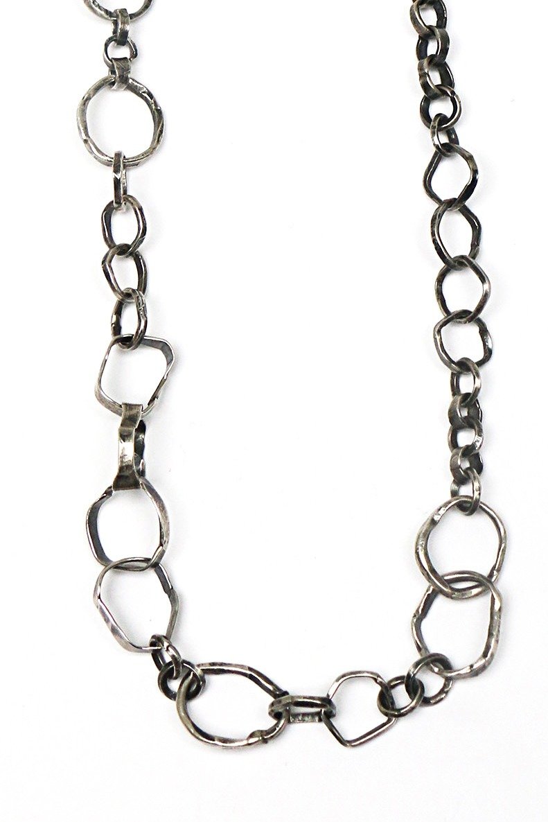 Hammered Hoops Mixed Chain Link Necklace