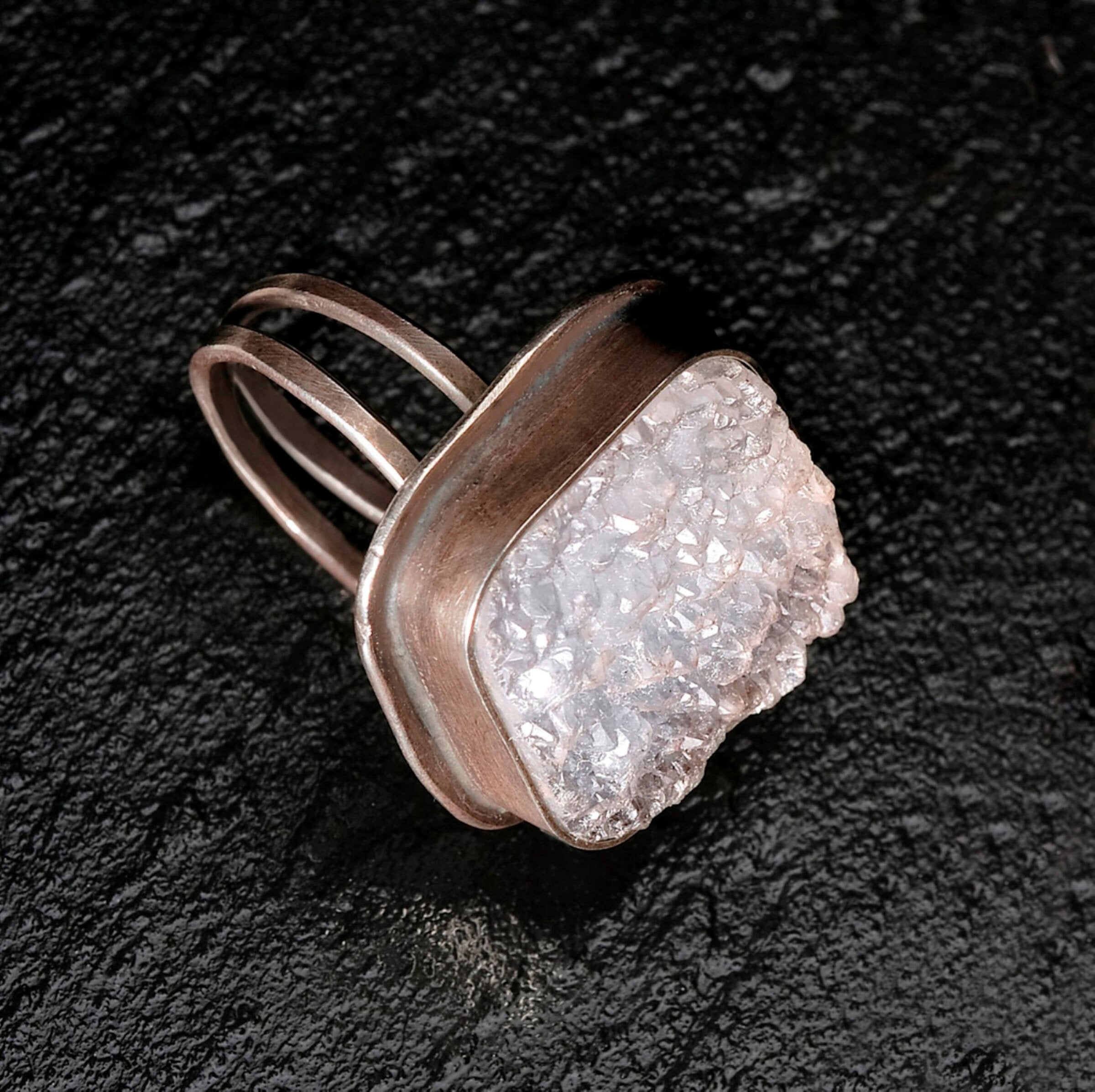 Oxidized Sterling Square Crystal Ring
