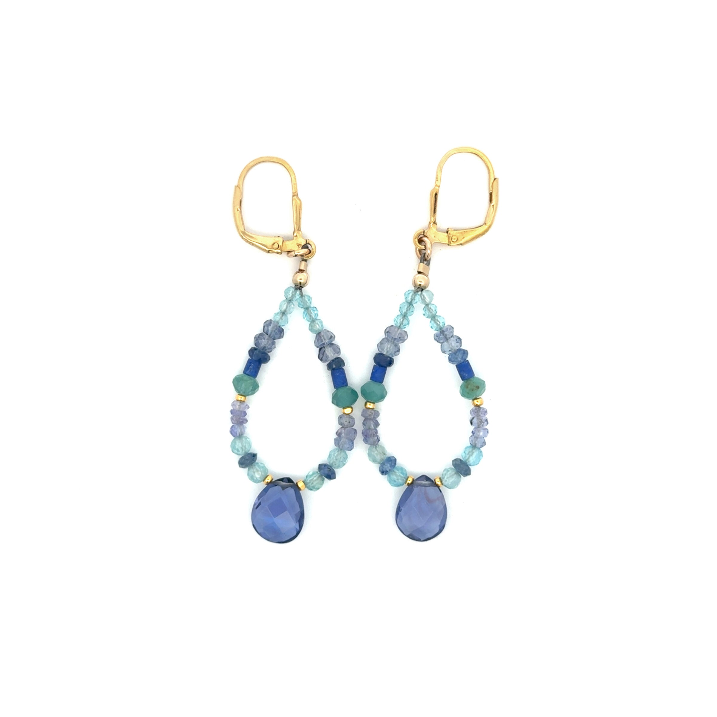 Iolite, Tanzanite & Gold Earrings