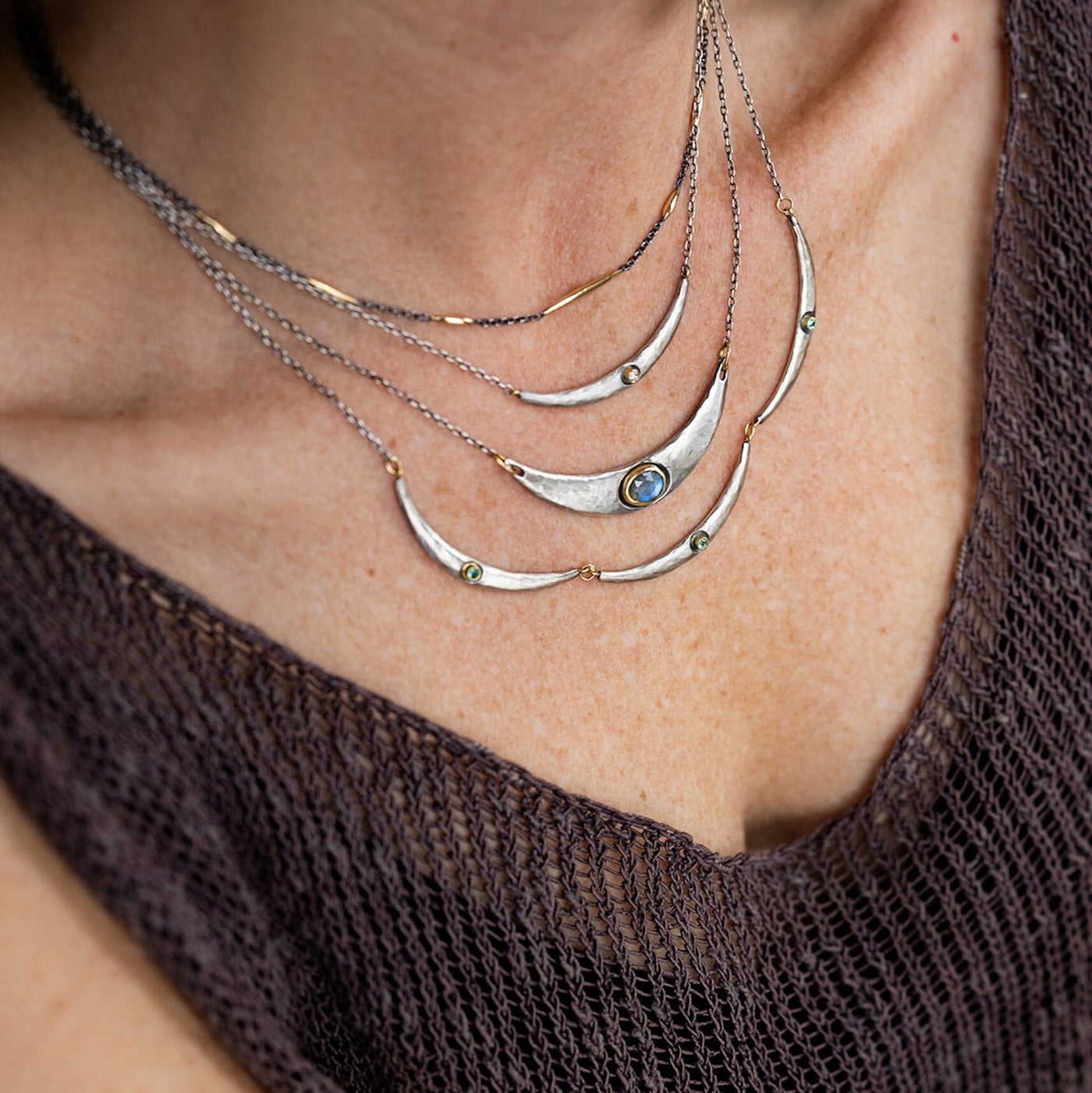 Mixed Metals Wide Arc Necklace