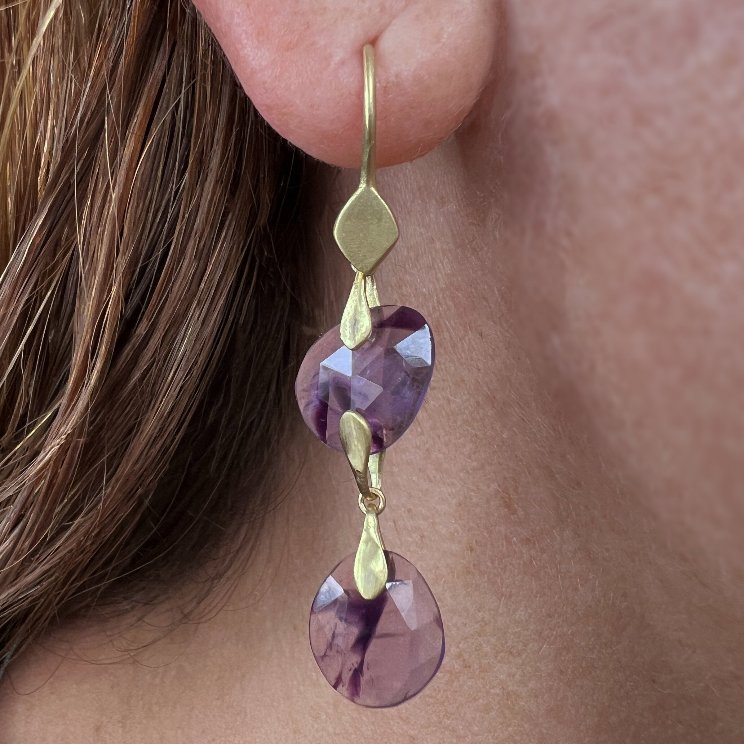 Double Drop Rosecut Amethyst Earrings