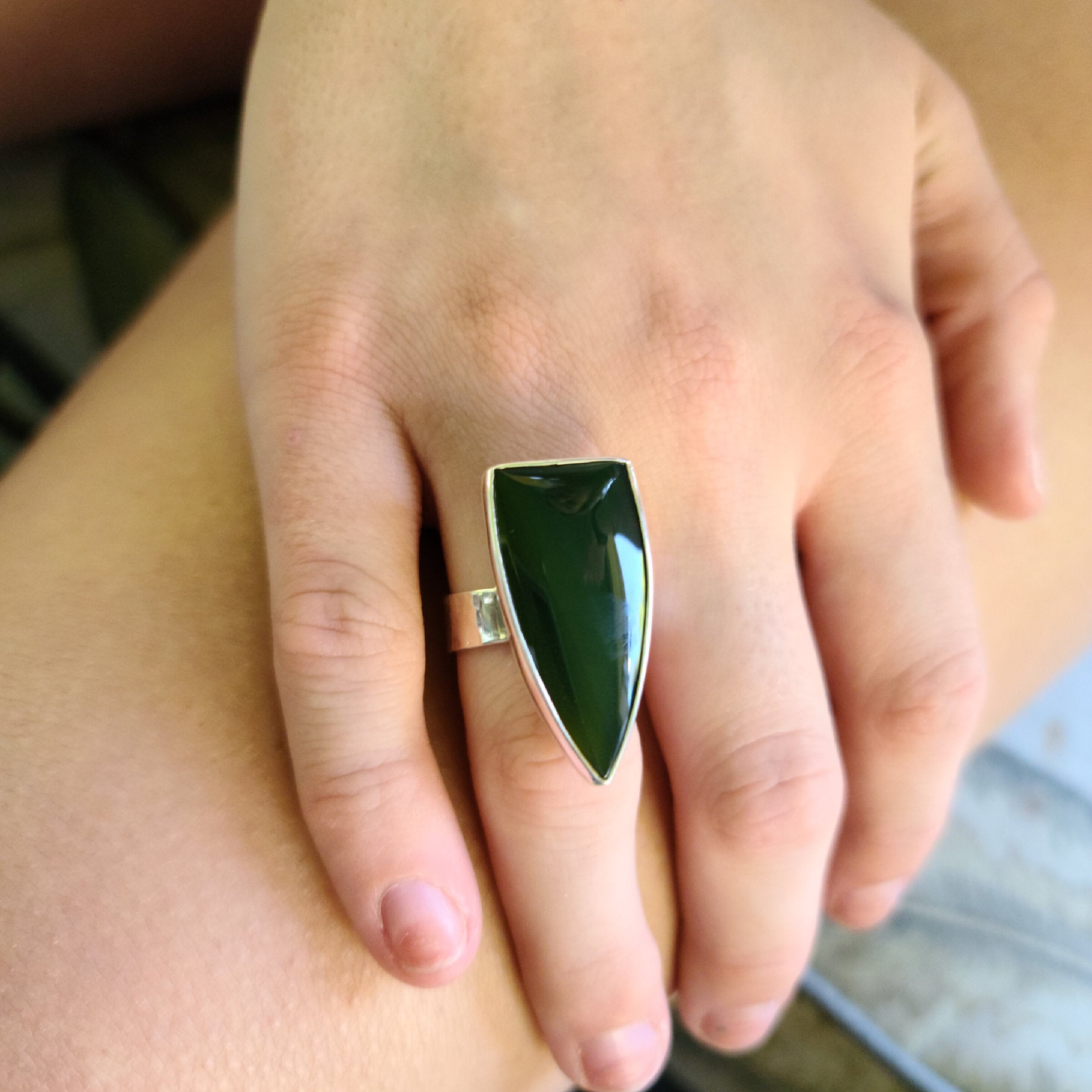 Triangle Green Onyx Adjustable Ring