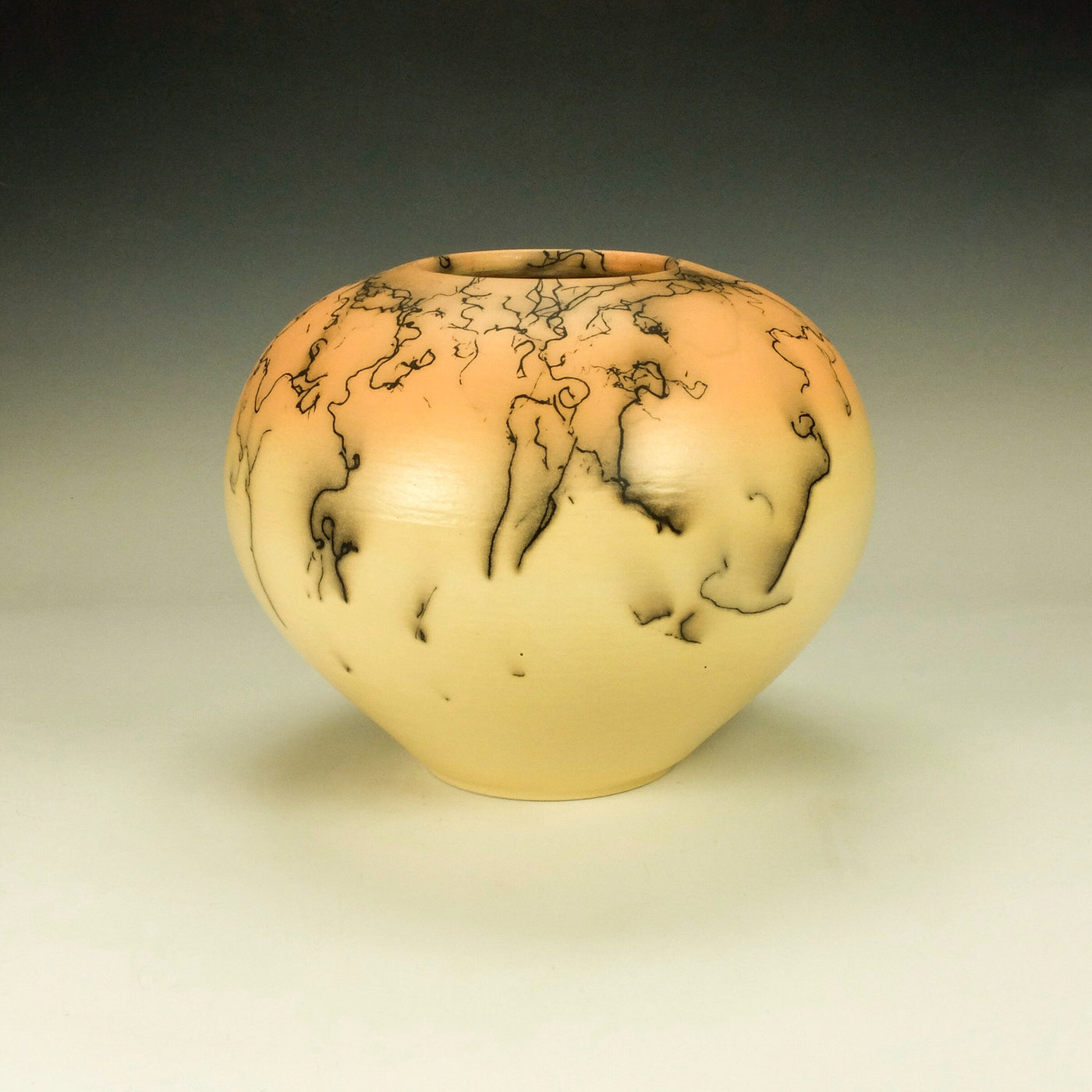 Large Mustard Yellow and Orange Horsehair Raku Pottery
