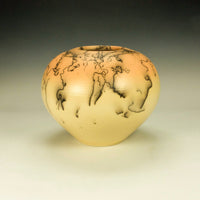 Large Mustard Yellow and Orange Horsehair Raku Pottery