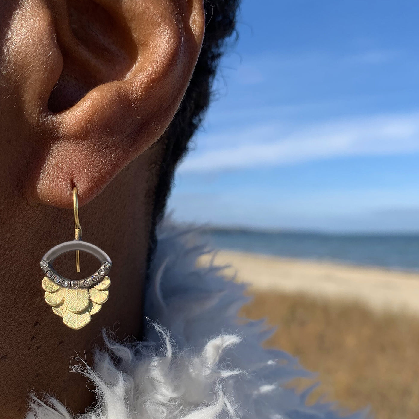 Evil Eye Halo Earrings with Gold Feathers