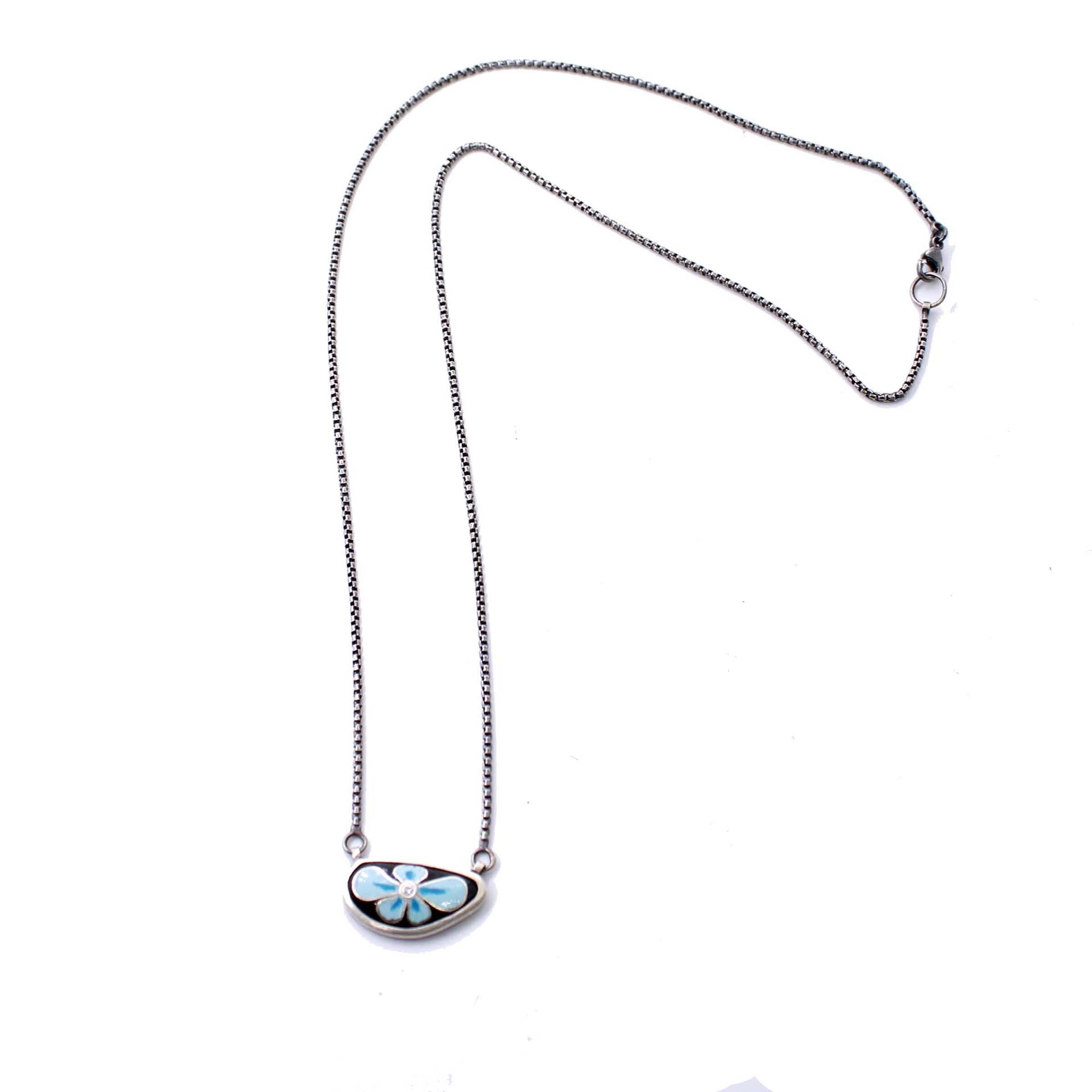 Blue Flower Diamond Pendant