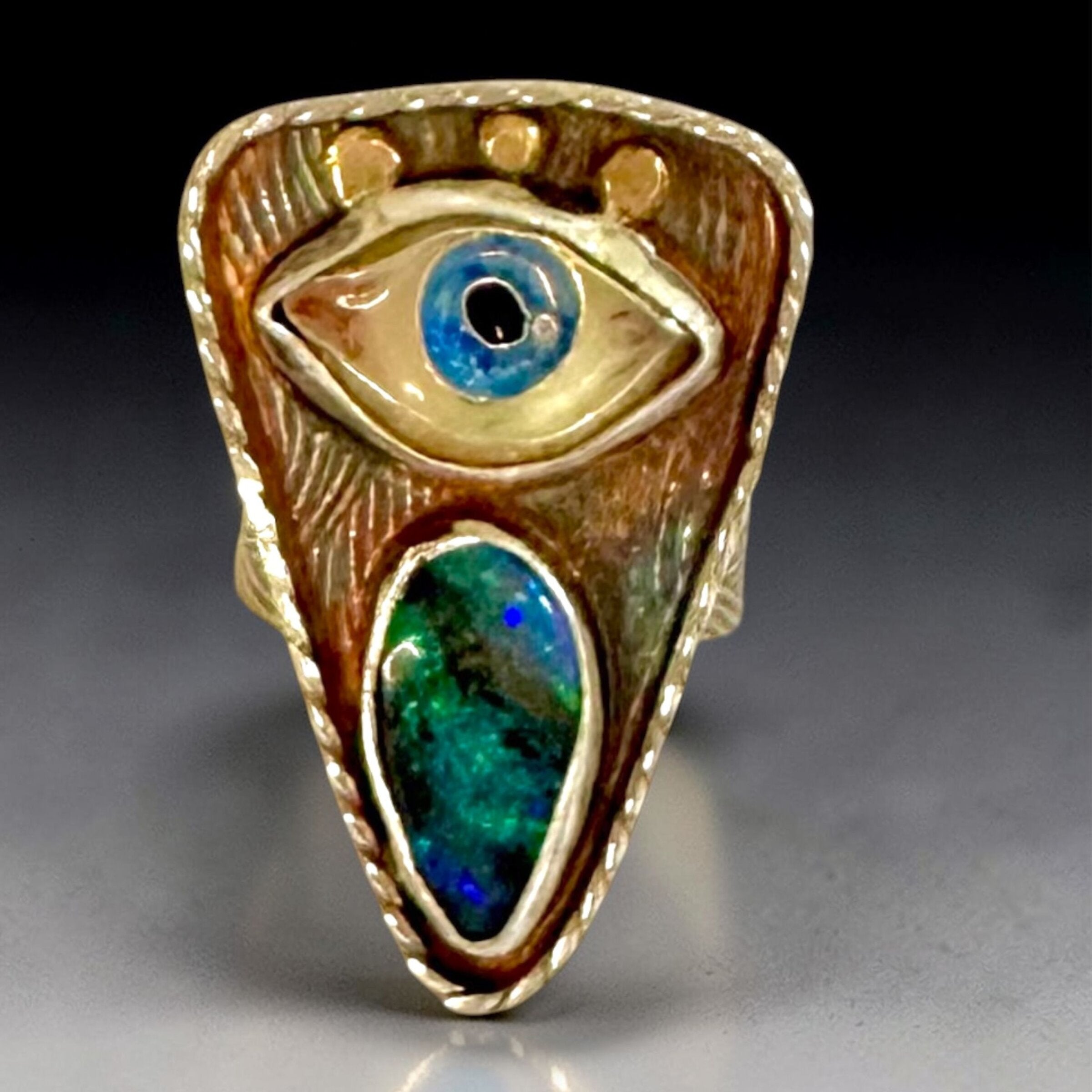 Evil Eye Talisman Ring with Boulder Opal