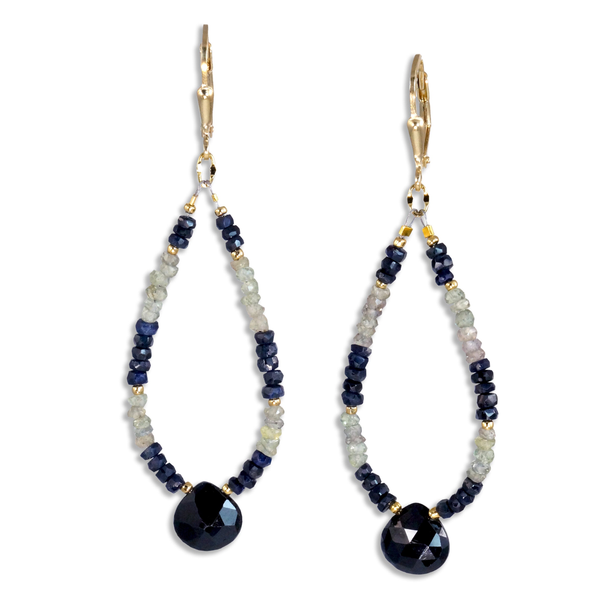 Black Sapphire, Green Sapphire & Black Spinel Earrings