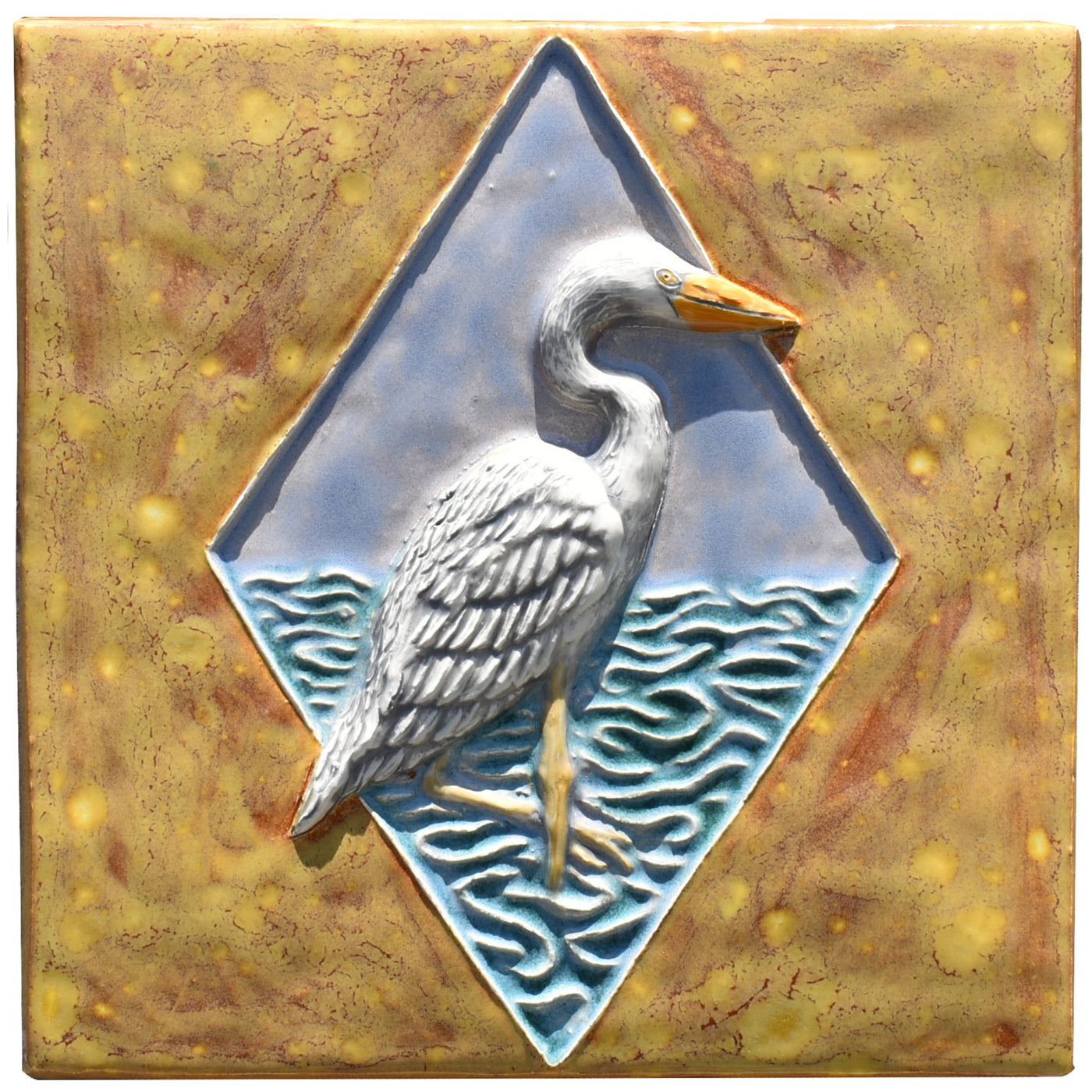 Egret Sculptural Tile in Wheat, Oyster and Teal