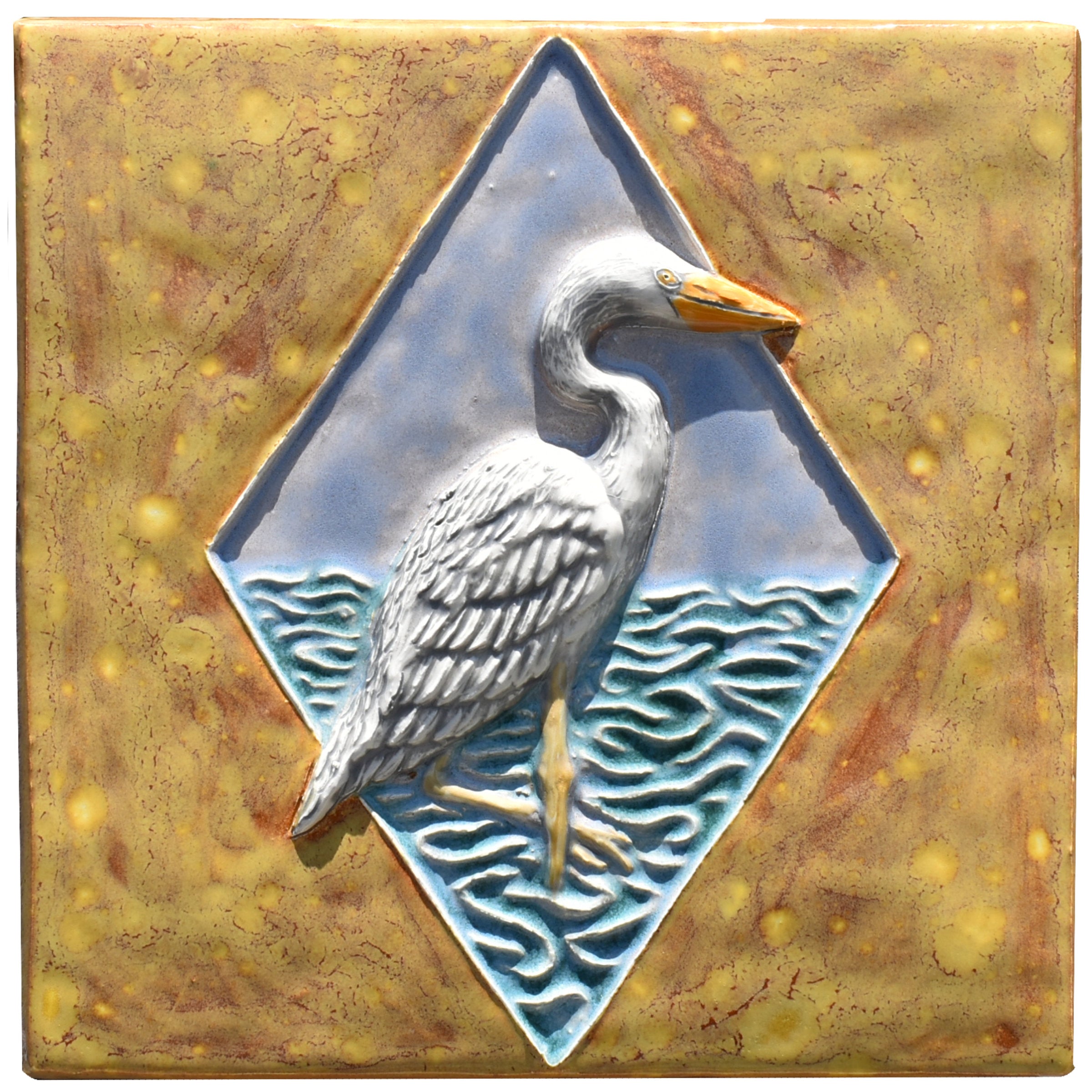 Egret Sculptural Tile in Wheat, Oyster and Teal