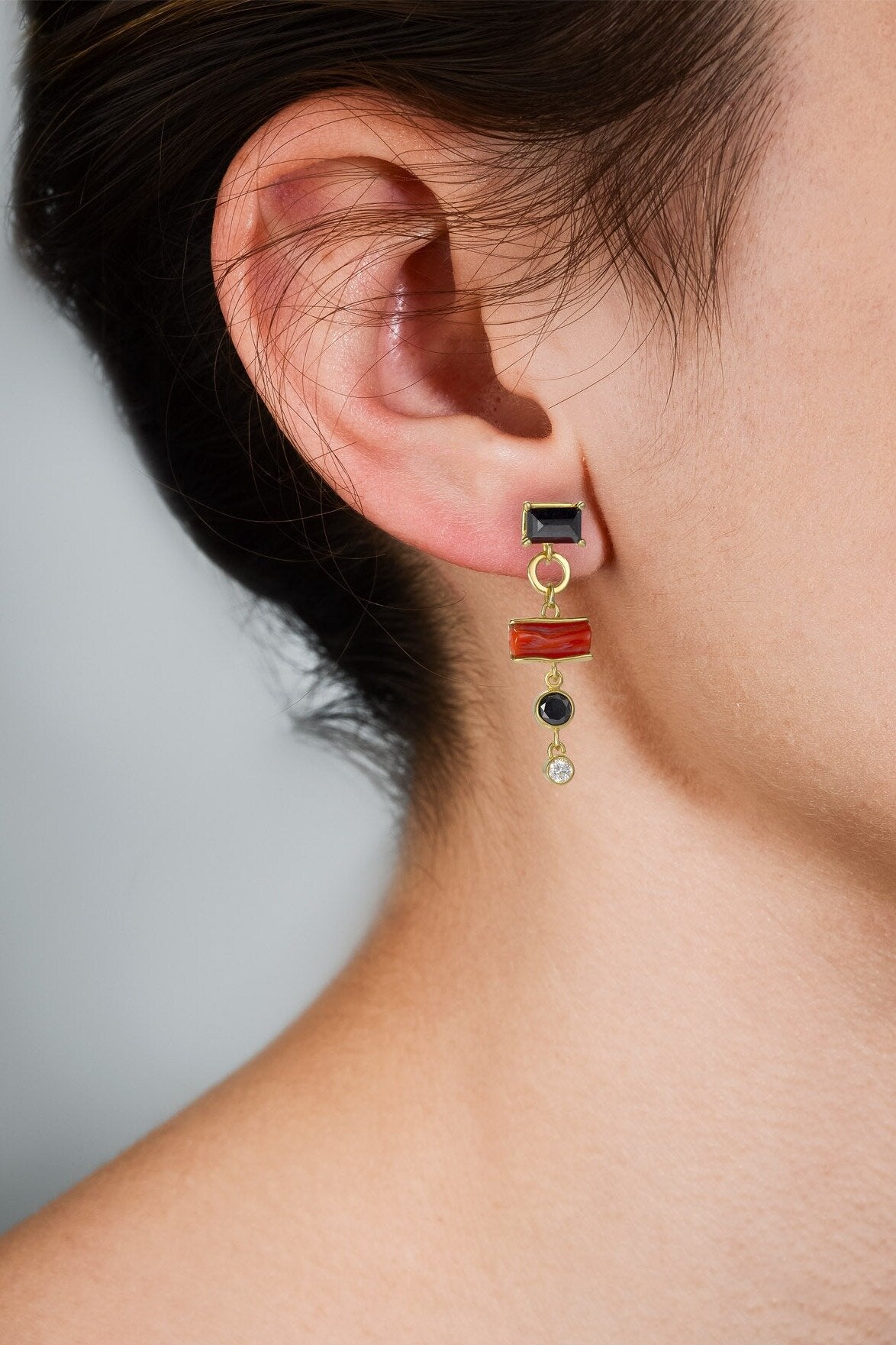 Black Diamonds & Coral Earrings