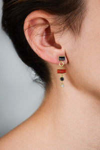 Black Diamonds & Coral Earrings