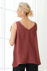 Terracotta, back view, v-neck worn in front