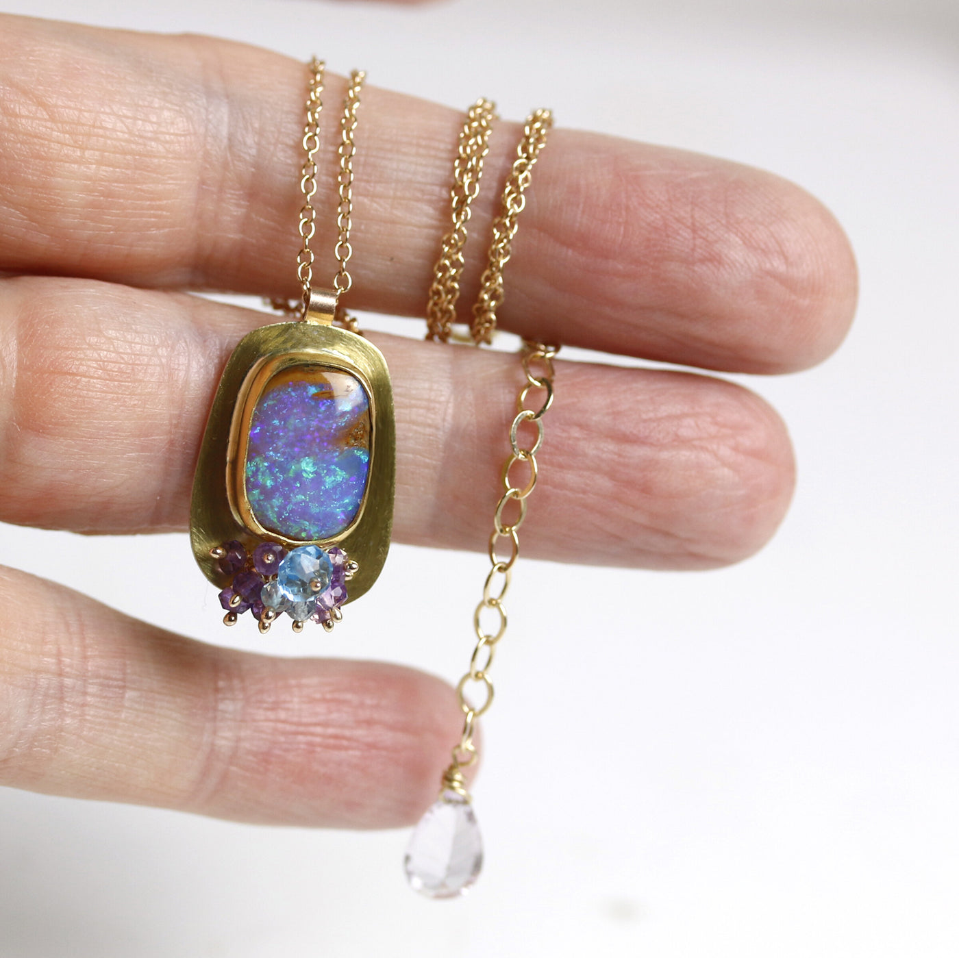 Lavender Boulder Opal & Sapphire Cluster Pendant