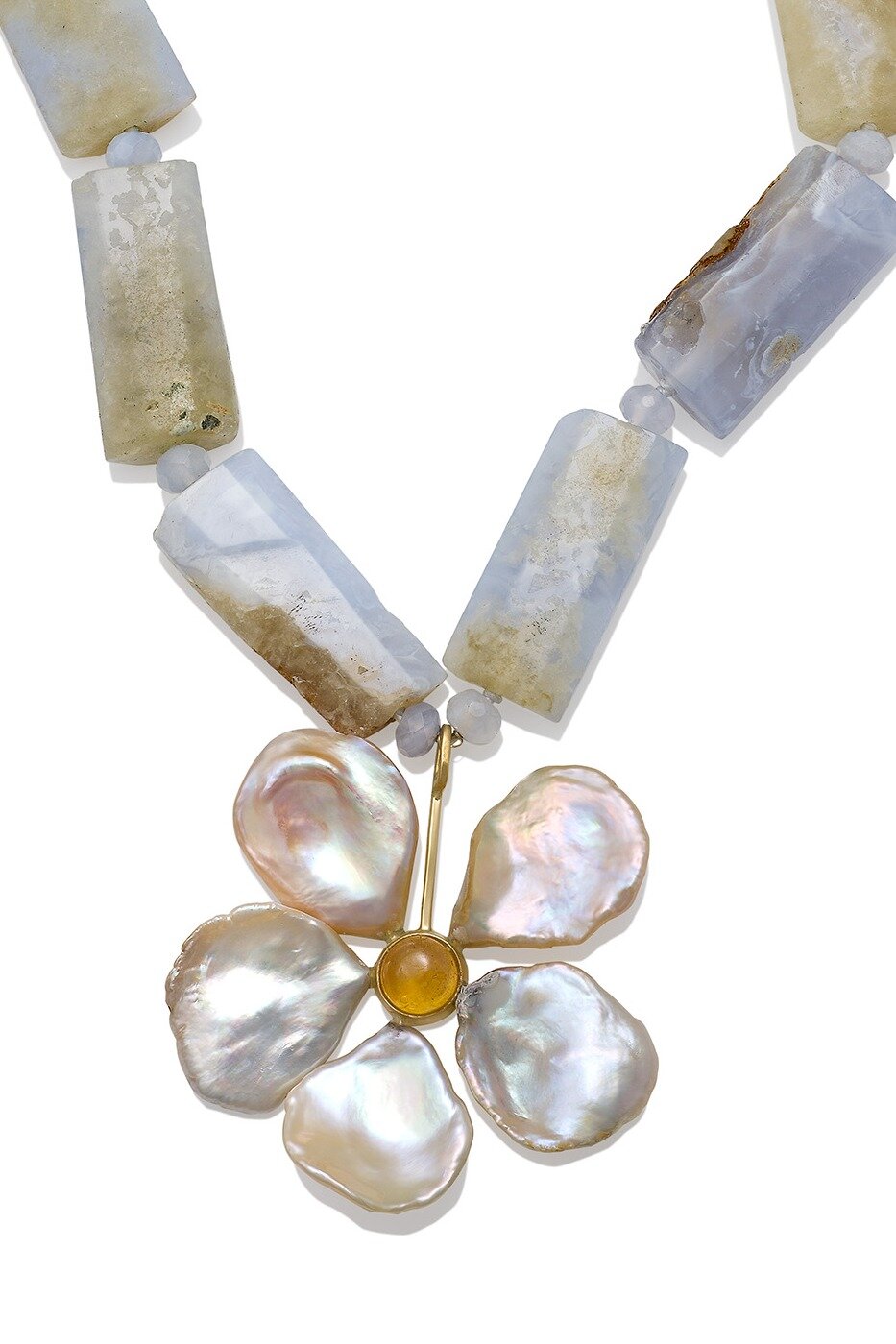 Chunky Agate & Pearl Flower Necklace
