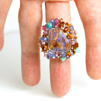 Pipe Boulder Opal & Gemstone Fringe Ring