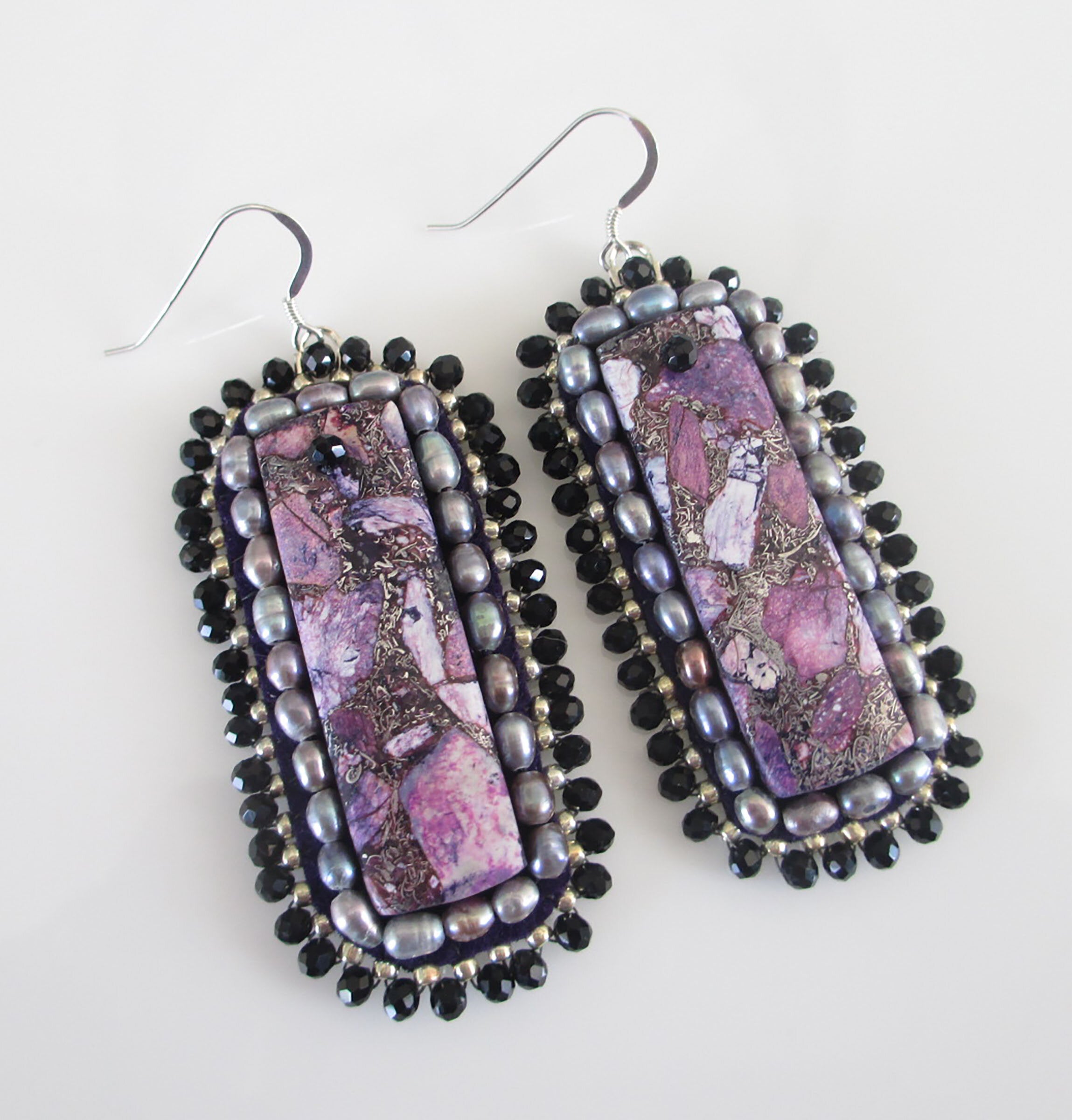 Purple Impression & Pearl Earrings