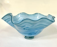 Aqua Blue Large Ruffled Bowl