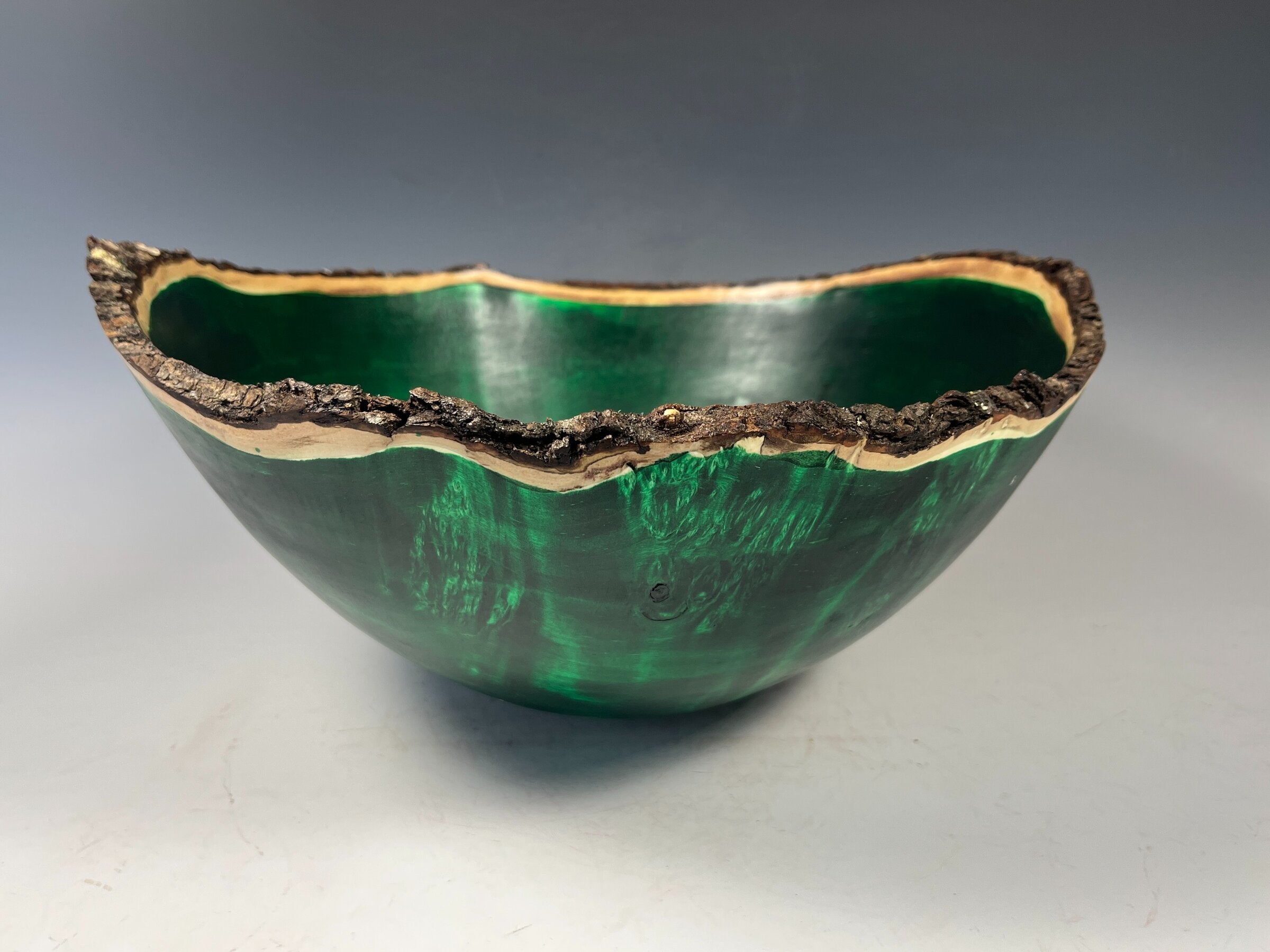 Natural Edge Maple Burl Bowl, Emerald Green