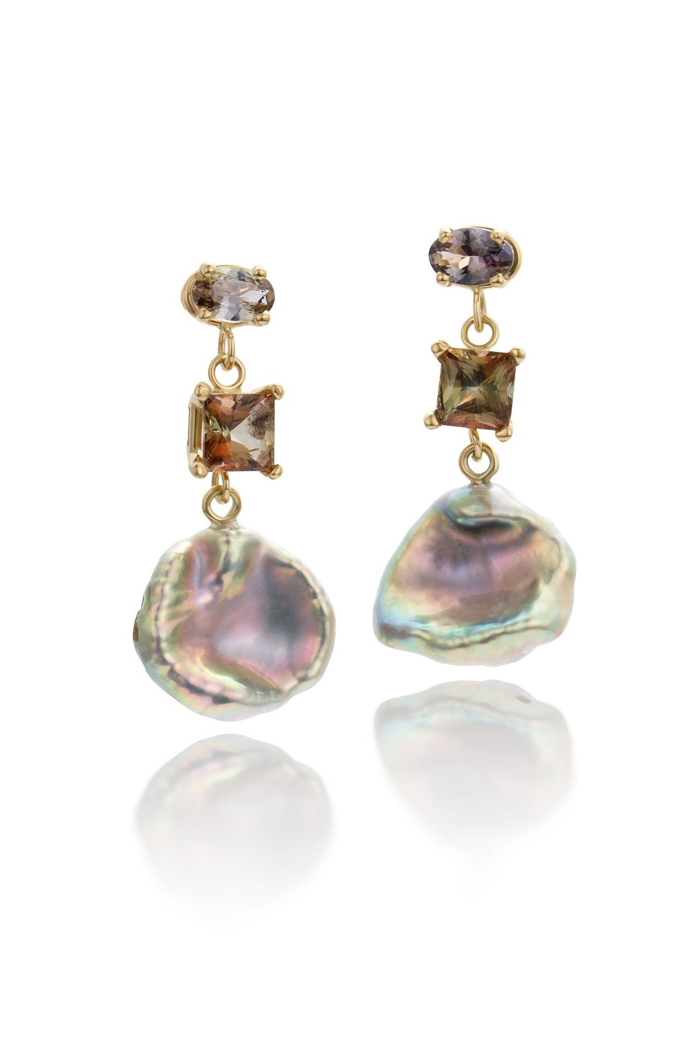 Tanzanite, Andalusite & Pearl Petal Earrings II