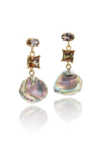 Tanzanite, Andalusite & Pearl Petal Earrings II