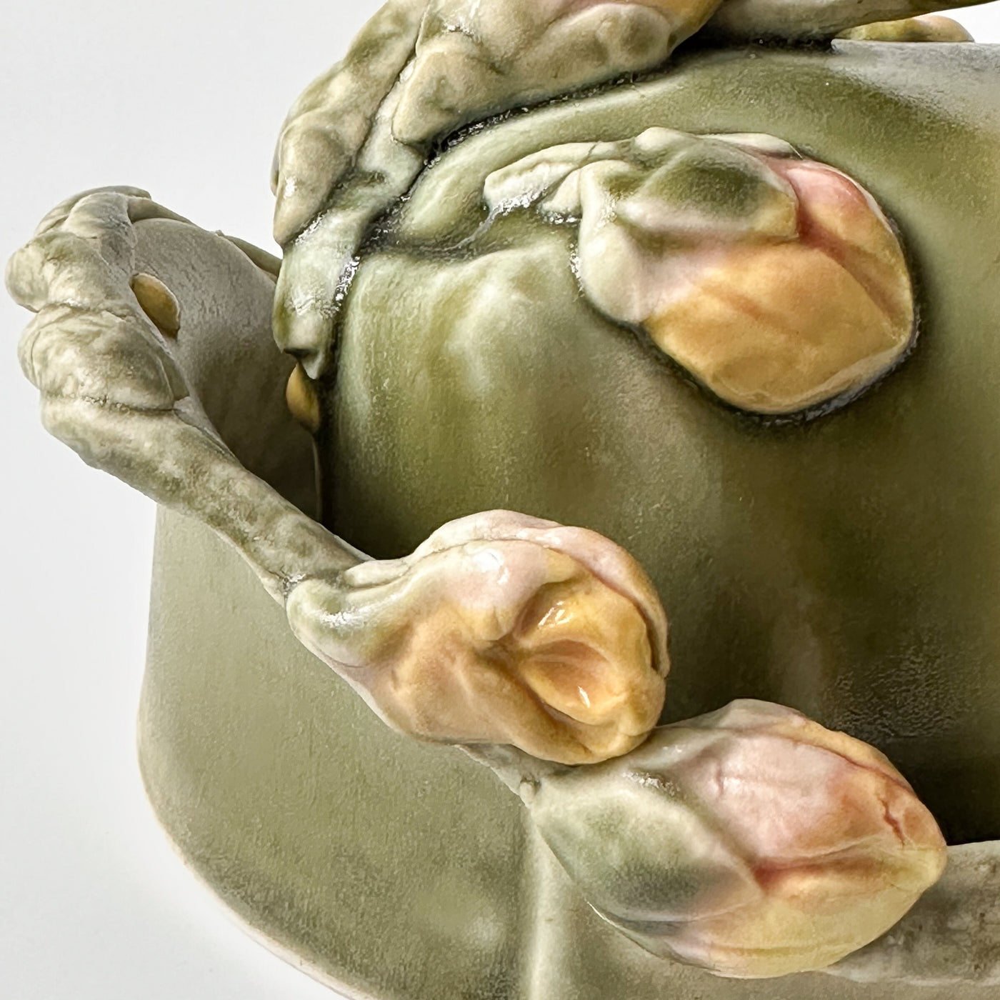 Peacock and Roses Butter Dish in Sage and Dusty Pink