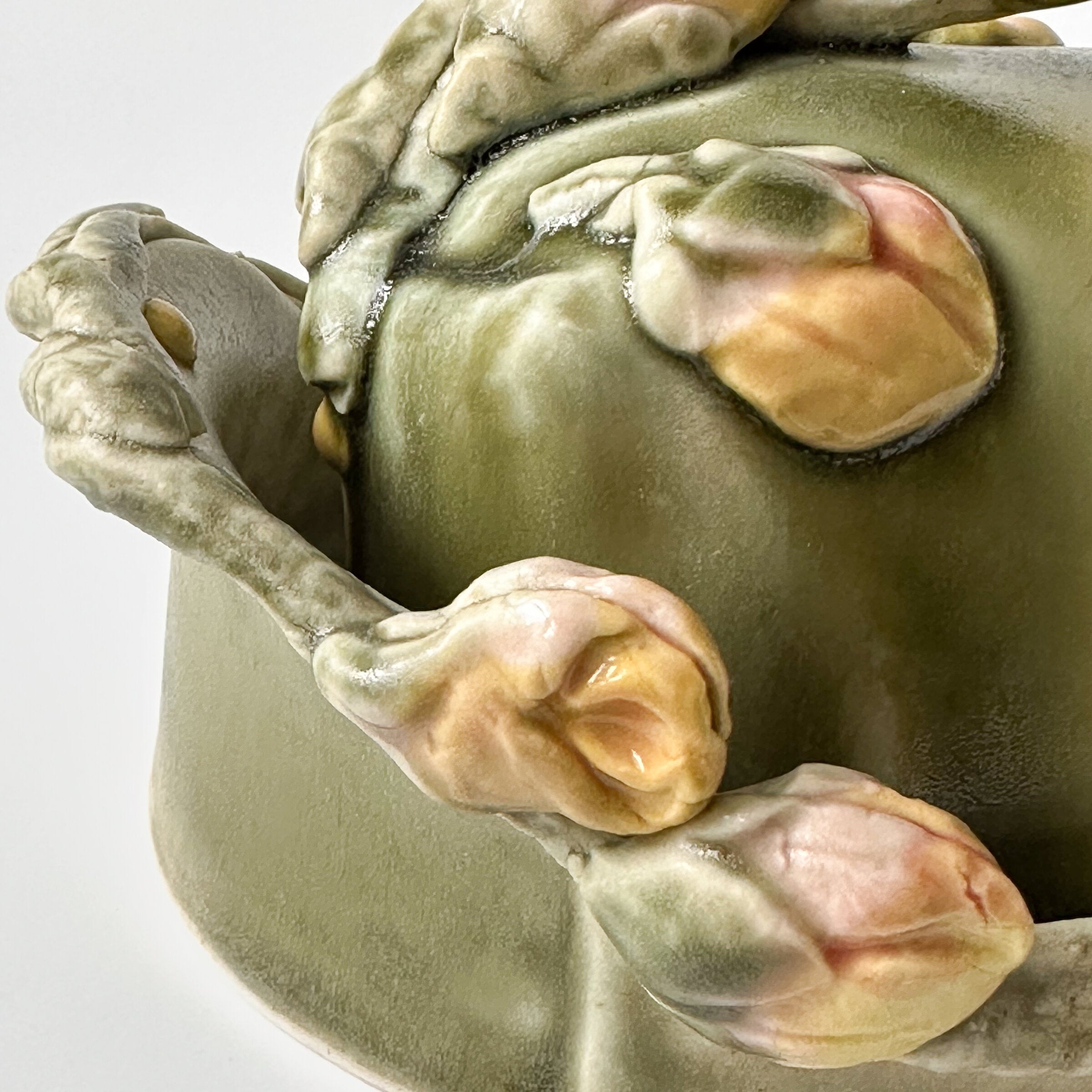 Peacock and Roses Butter Dish in Sage and Dusty Pink