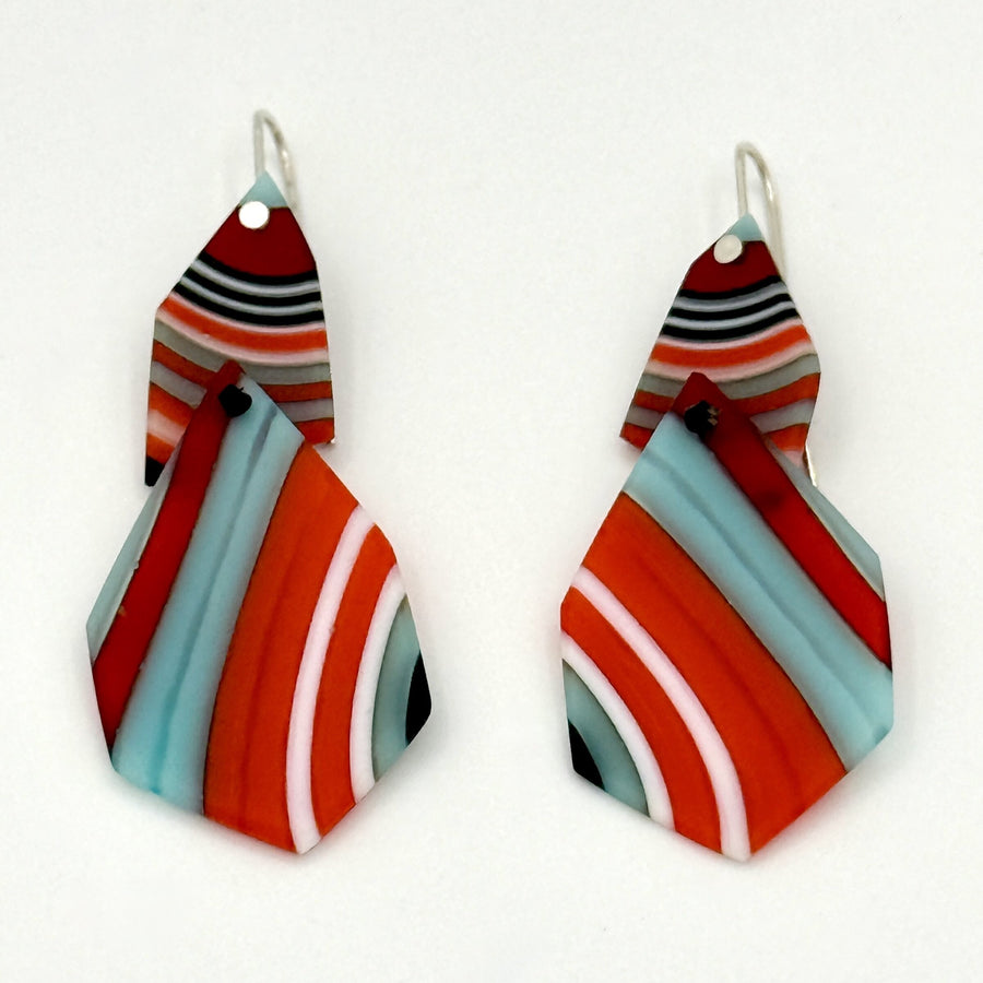 Turquoise, Red & Ivory Angle Earrings