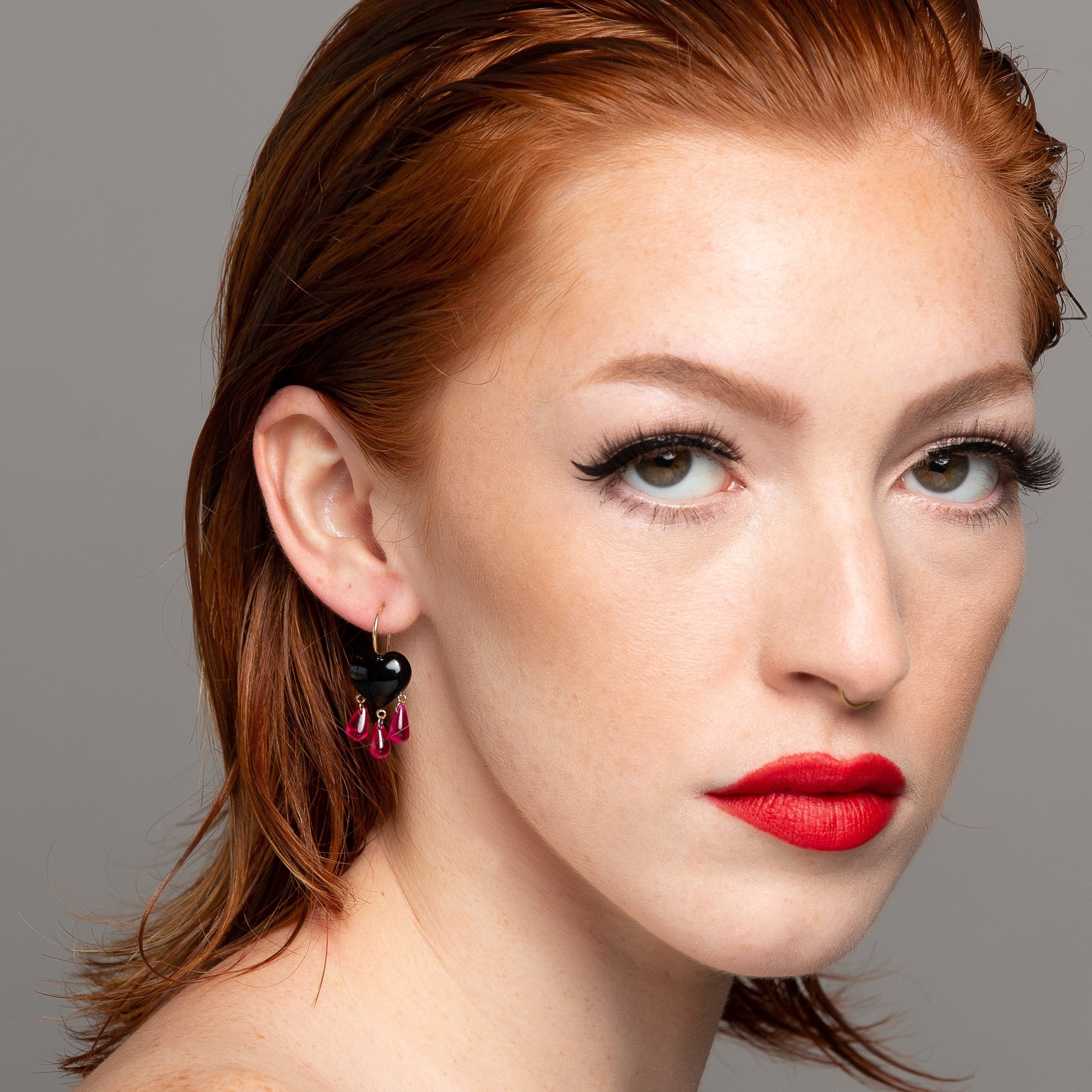 Bleeding Onyx Heart Earrings