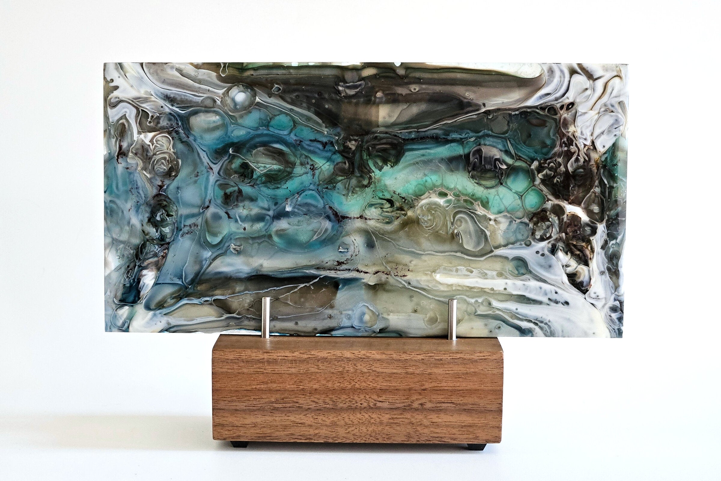 Cream, Blue and Black Glass Table Sculpture - Onward Series