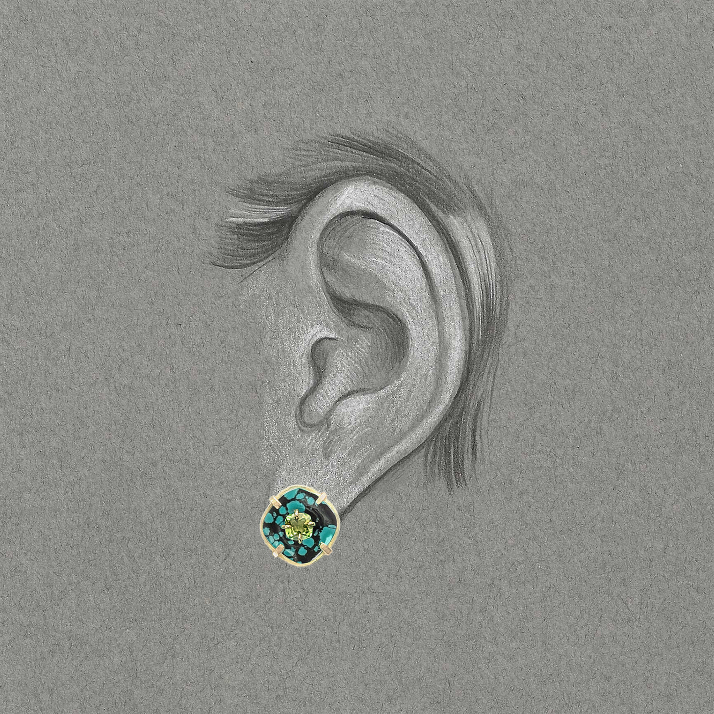 Turquoise and Peridot Button Earrings