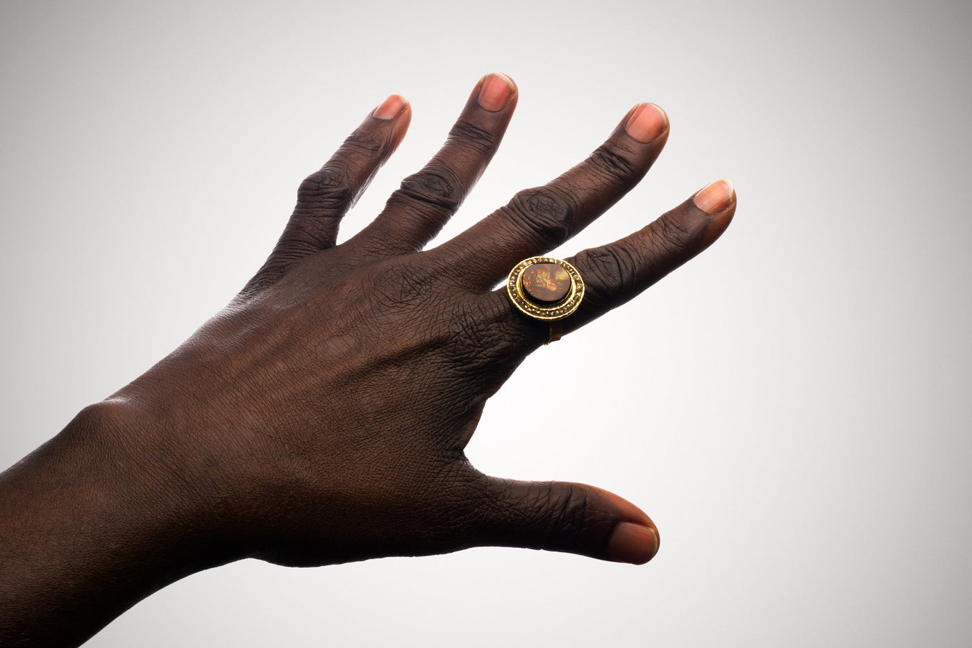Fire Agate Ring with Brown Diamonds