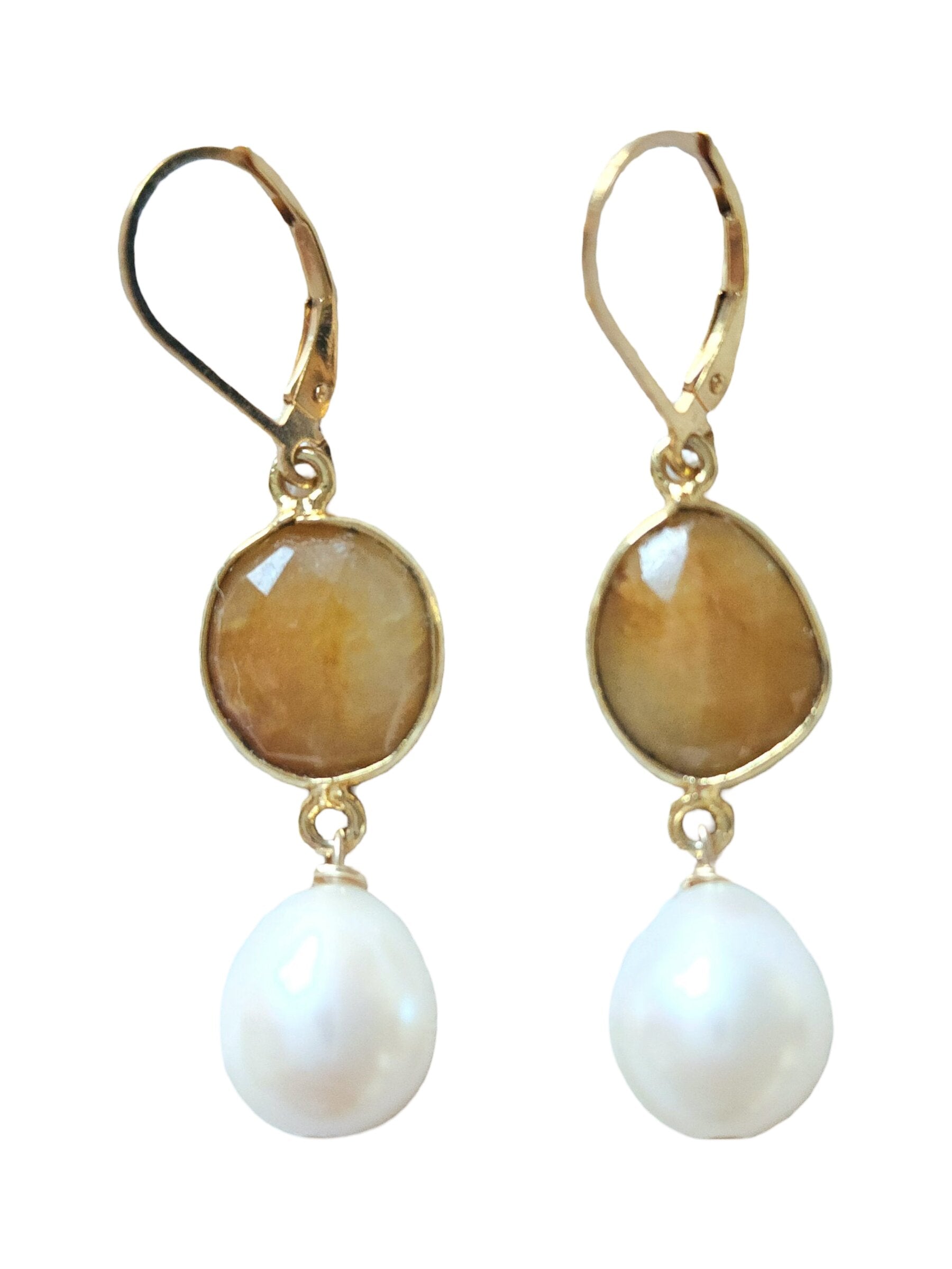 Golden Yellow Sapphires & Pearls Earrings