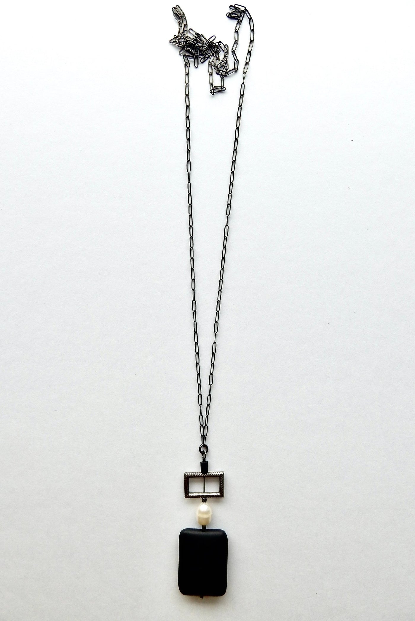 Silver, Freshwater Pearl & Onyx Necklace