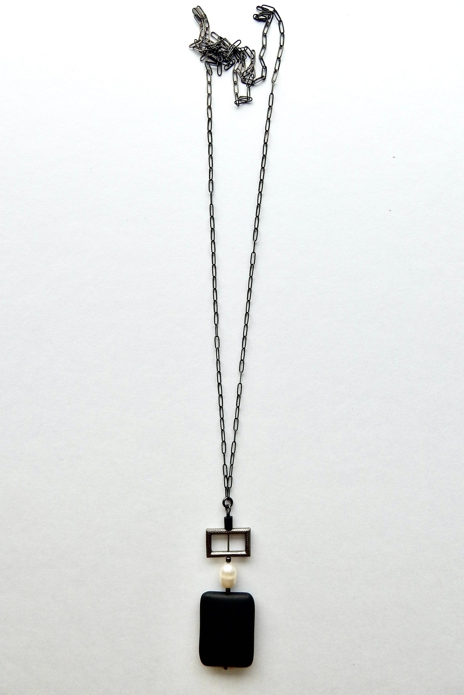 Silver, Freshwater Pearl & Onyx Necklace