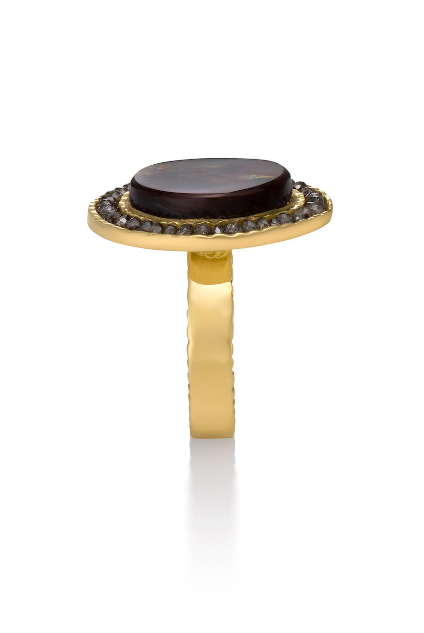 Fire Agate Ring with Brown Diamonds