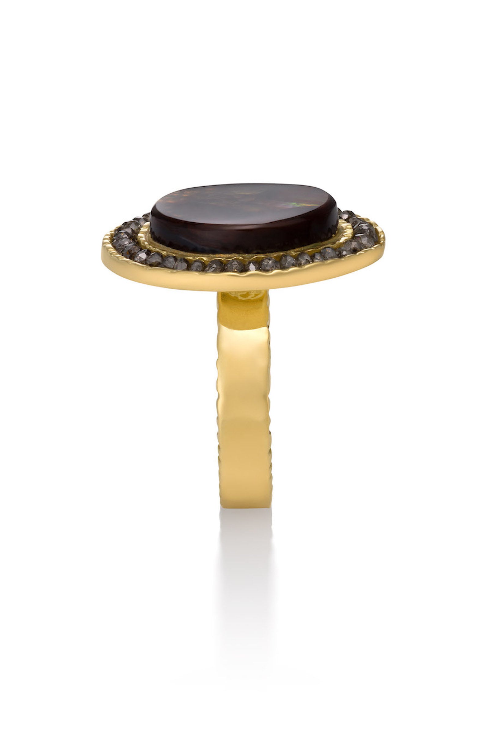 Fire Agate Ring with Brown Diamonds