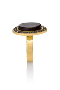 Fire Agate Ring with Brown Diamonds