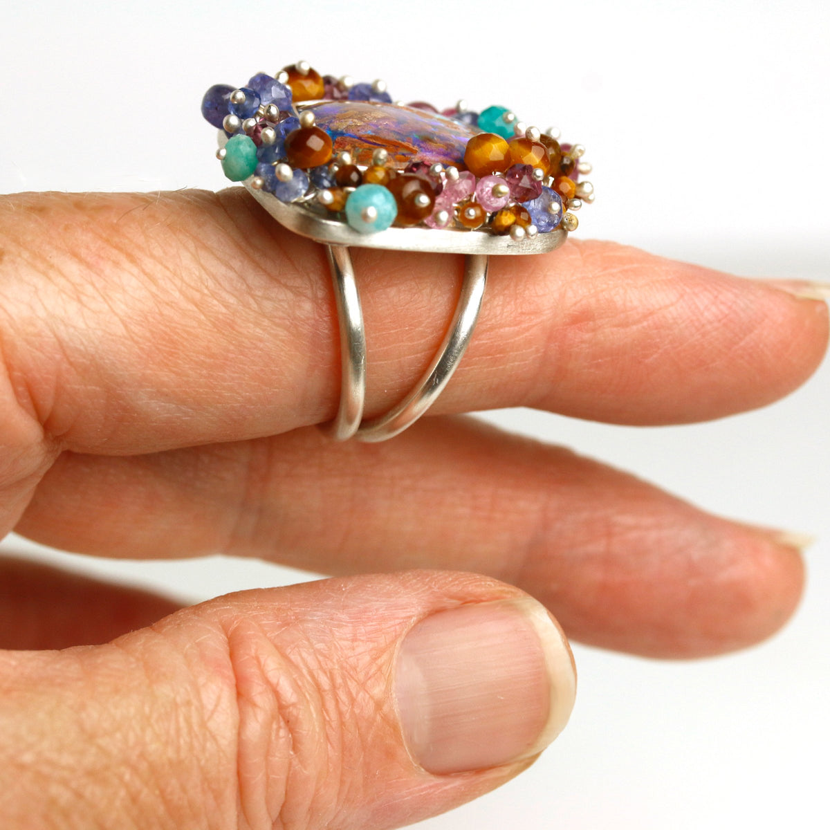 Pipe Boulder Opal & Gemstone Fringe Ring