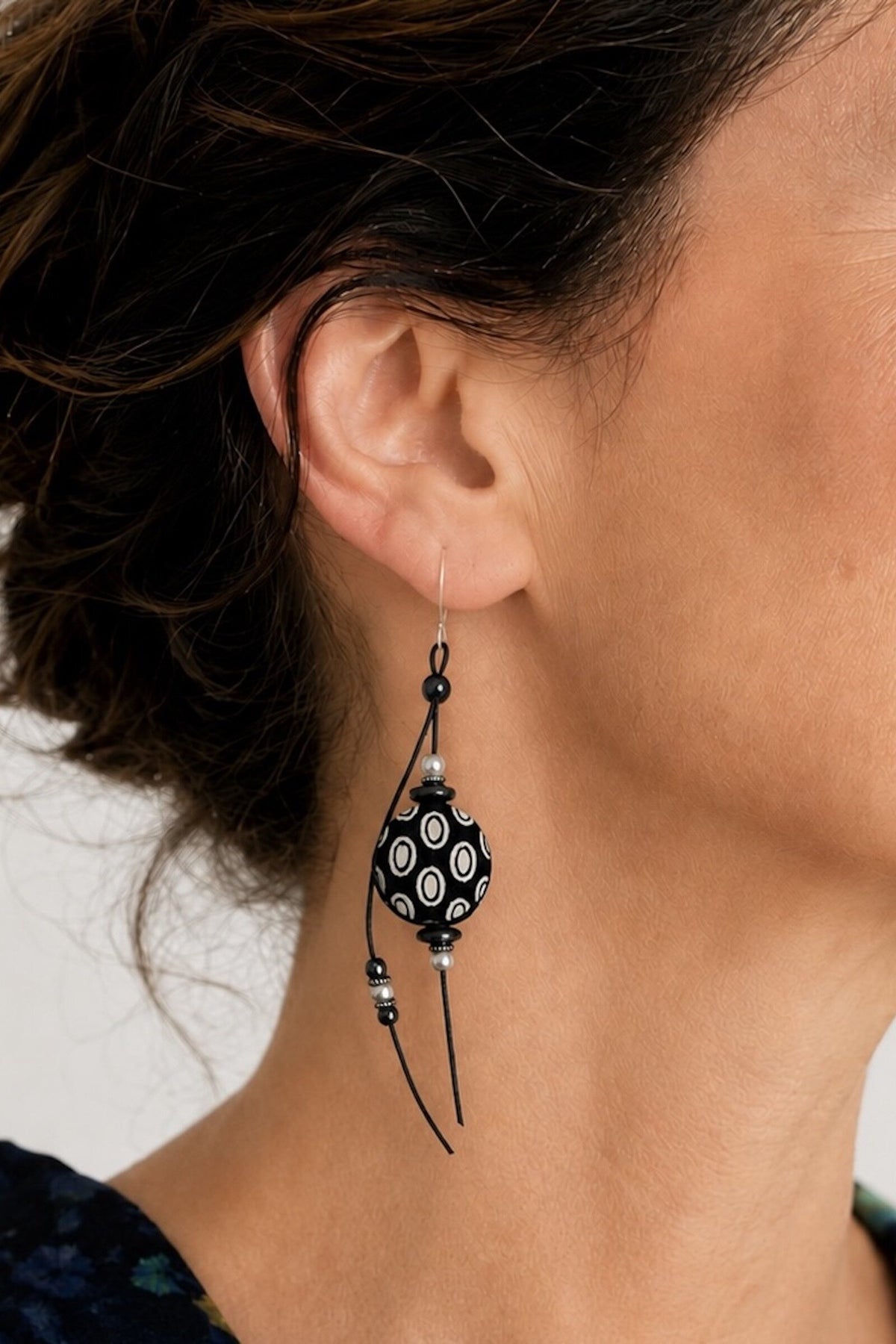 Black & Ivory Vintage Silk Earrings