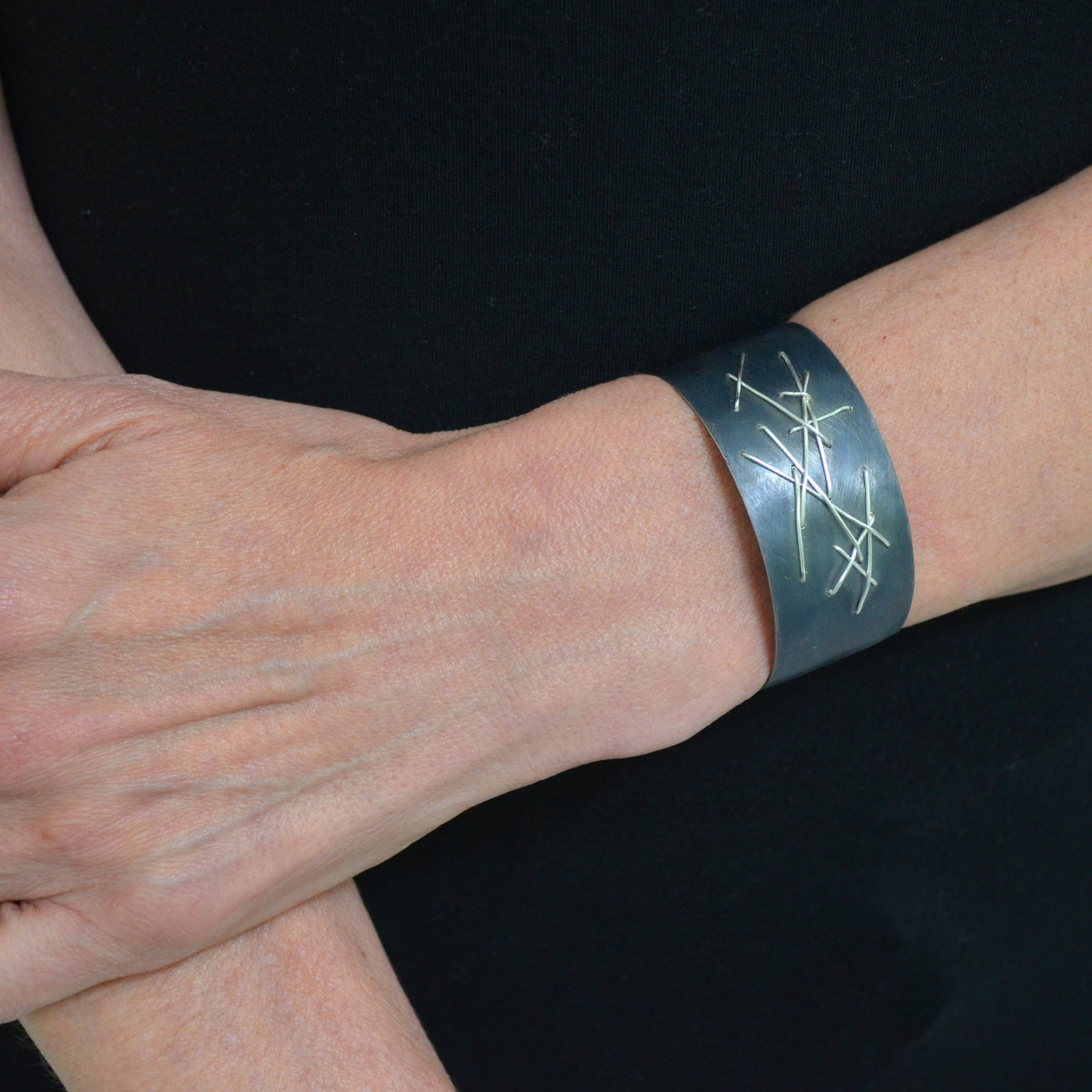 Oxidized Silver with Bright Silver Thread