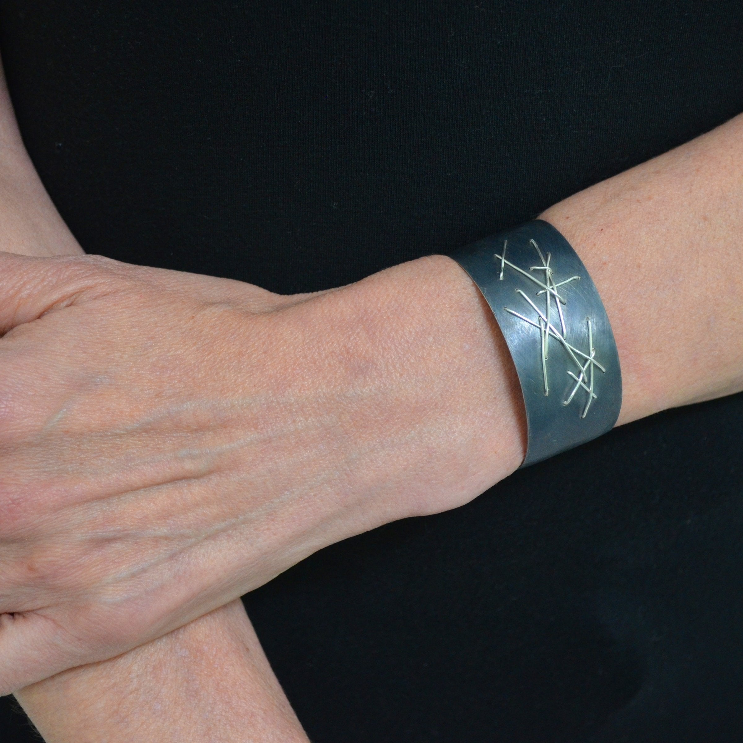 Oxidized Silver with Bright Silver Thread