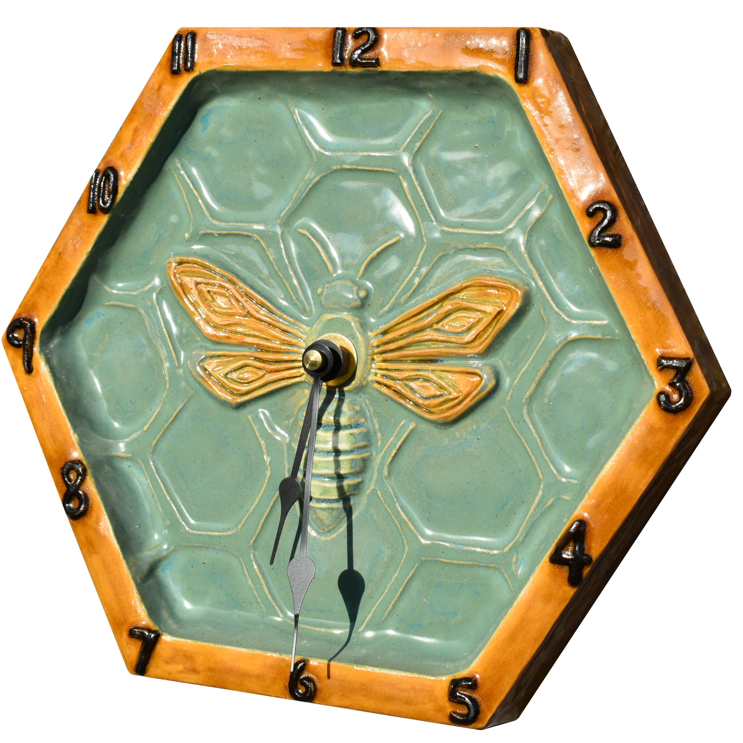 Hexagon Honeybee Wall Clock in Teal & Yellow