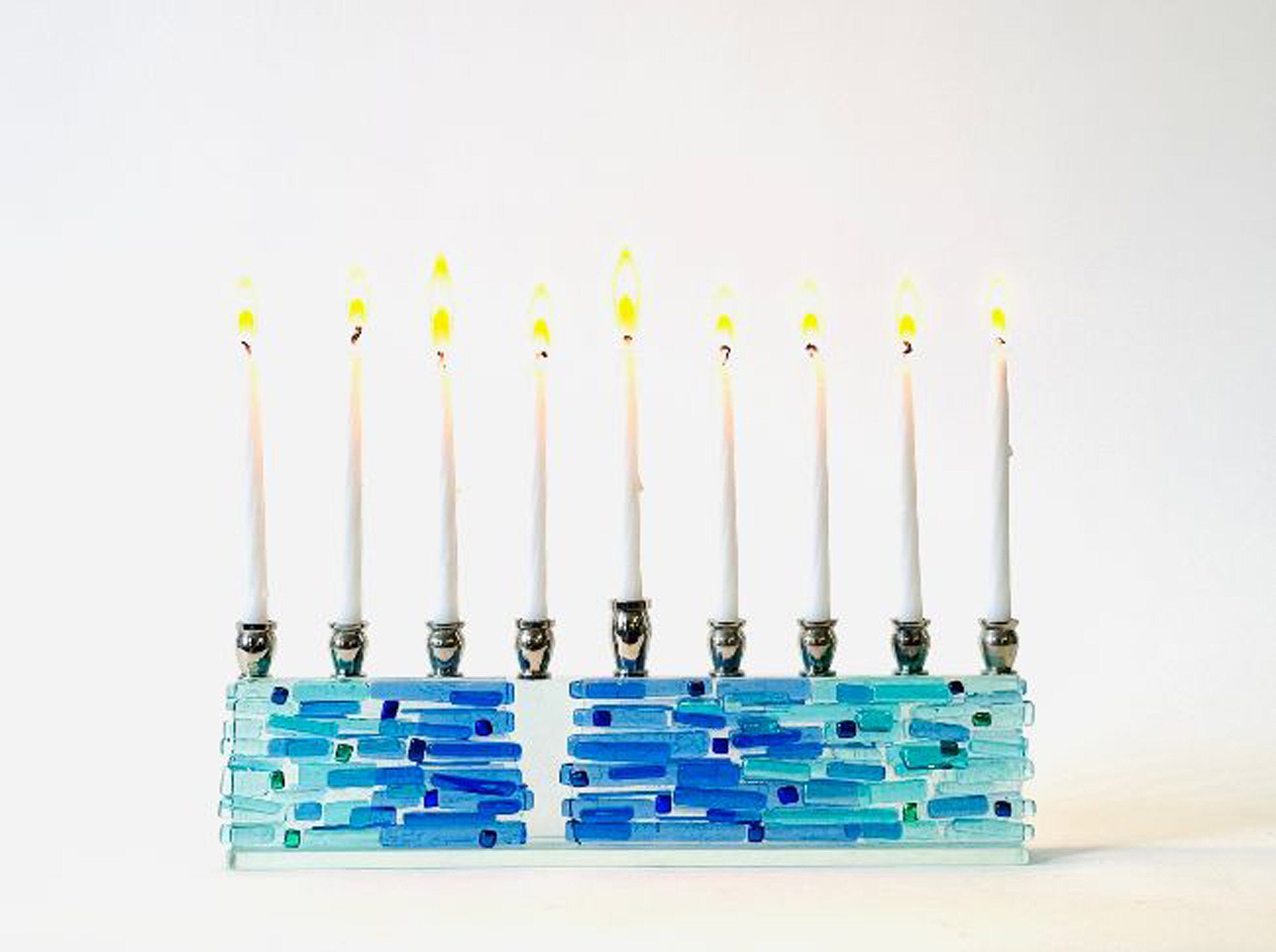 Parting of the Sea Aqua blue Menorah
