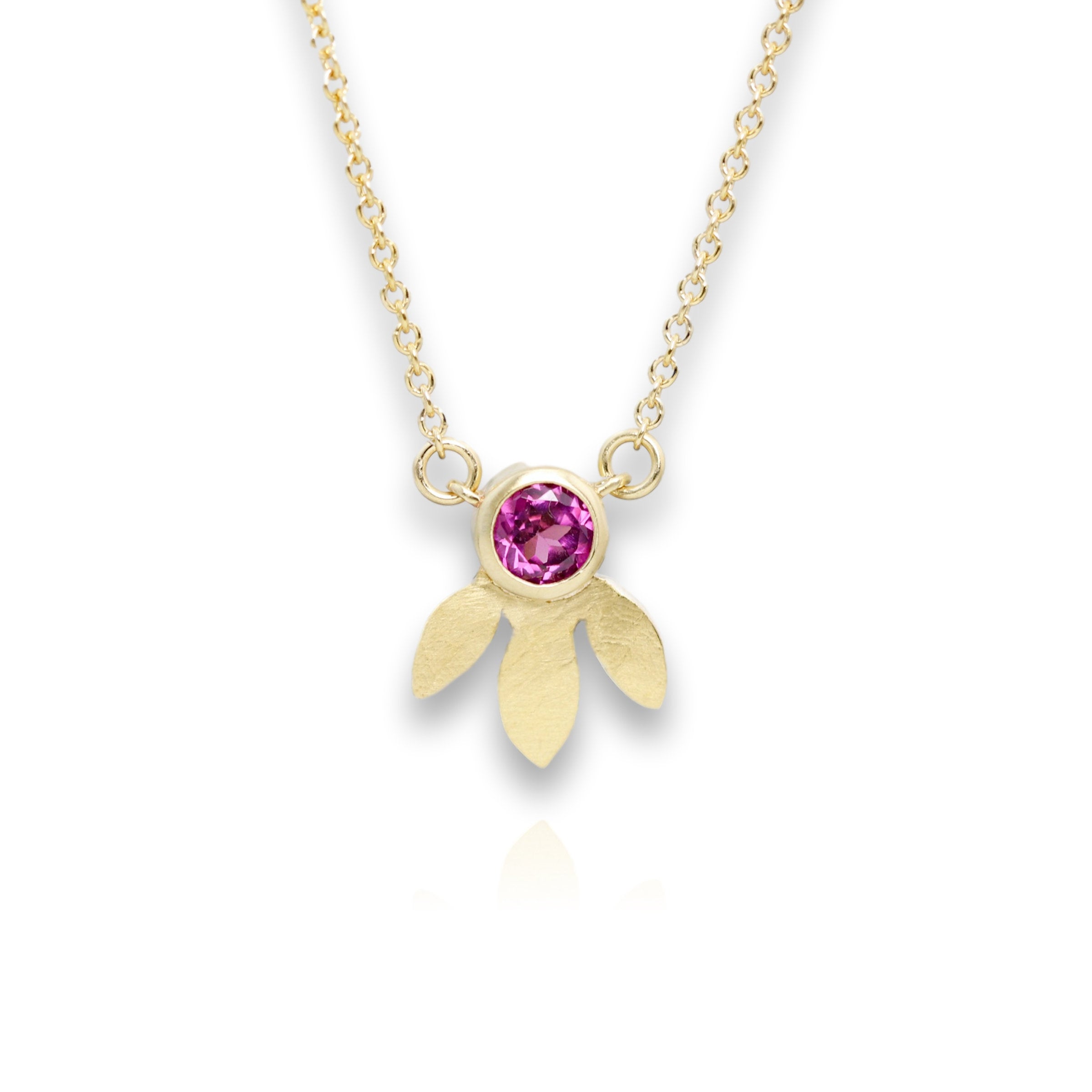 Three Leaf Necklace with Grape Garnet