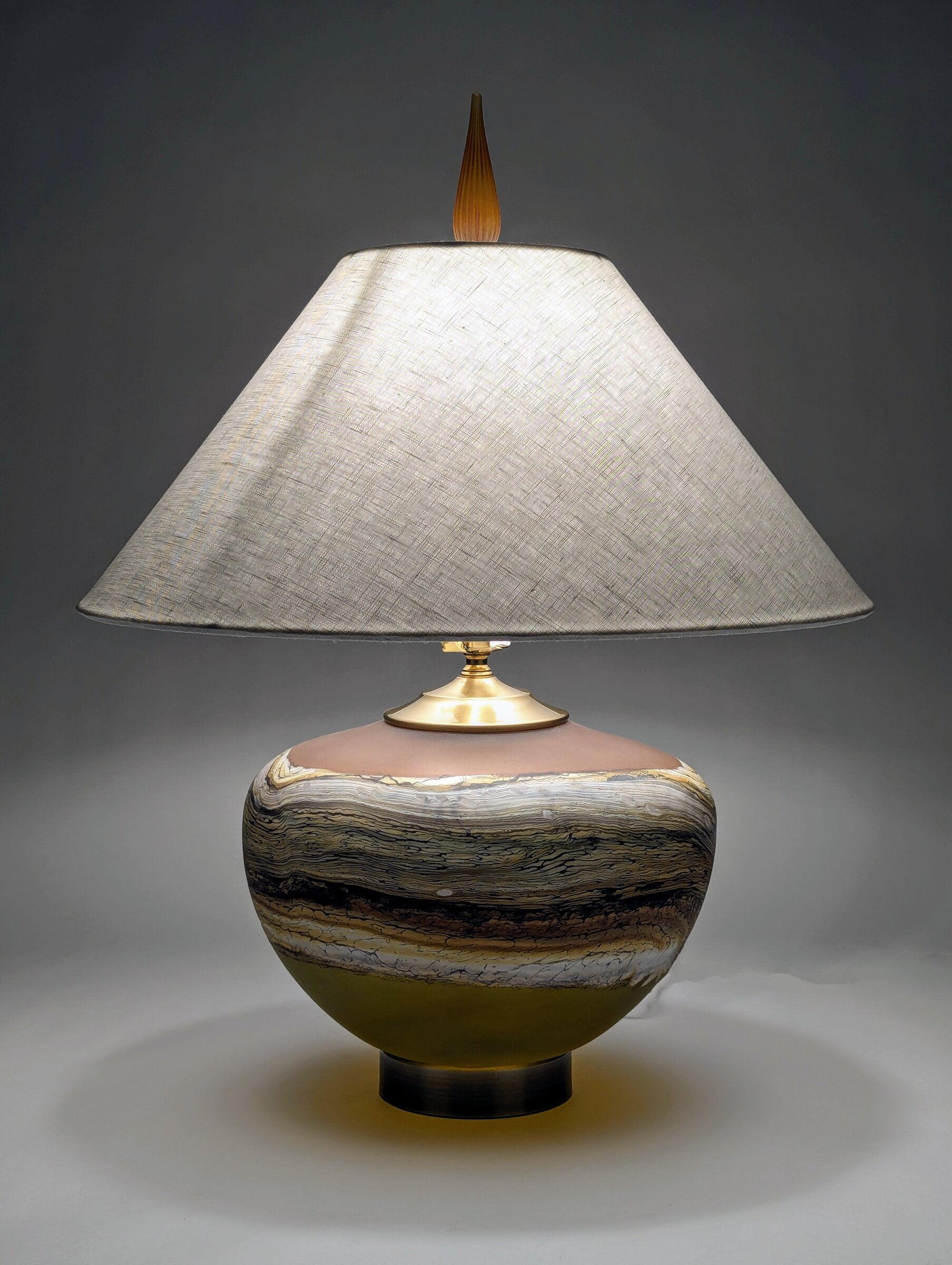 Satin Strata Table Lamp in Tangerine and Lime