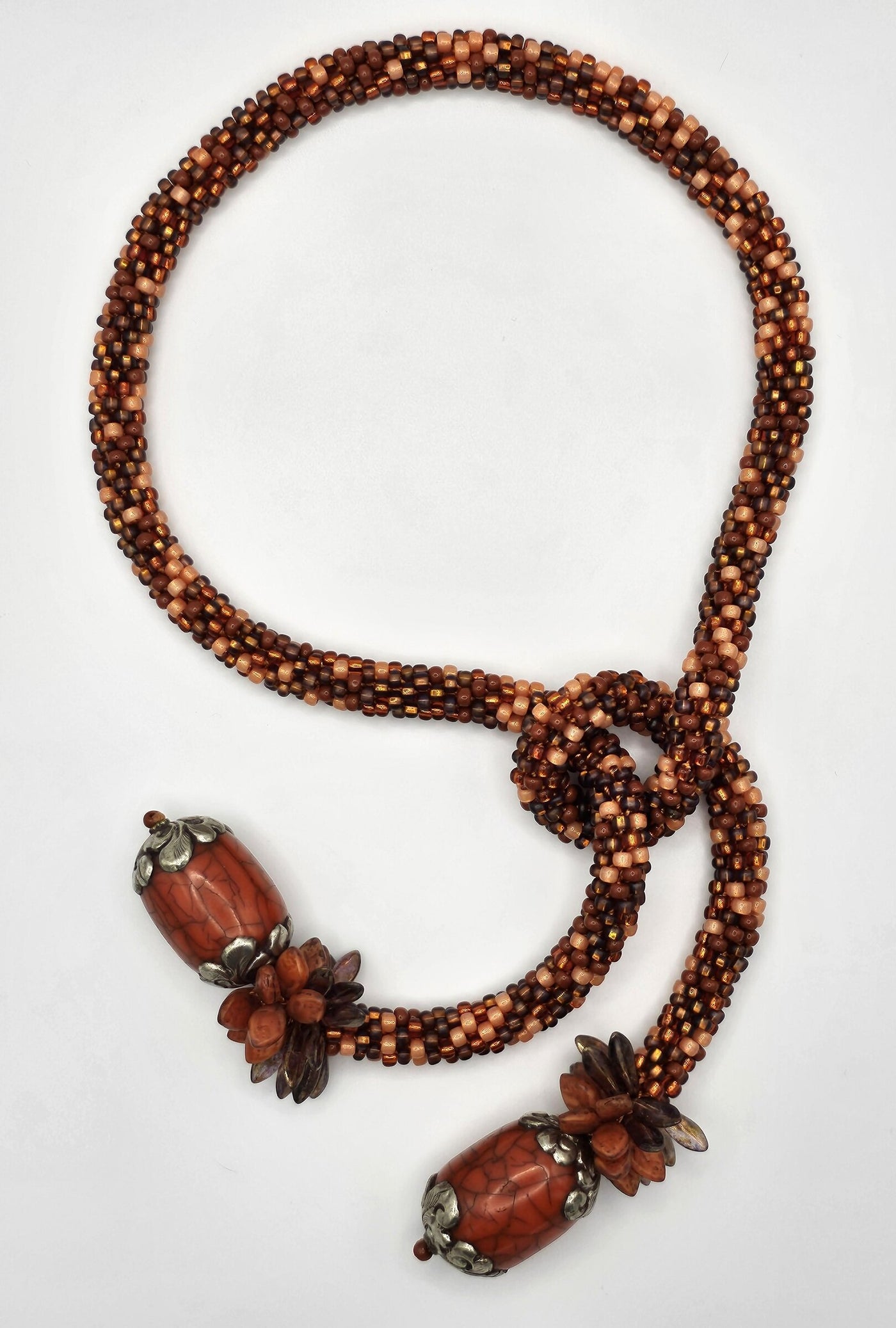 Bhutanese Bone & Orange Tweed Crocheted Rope