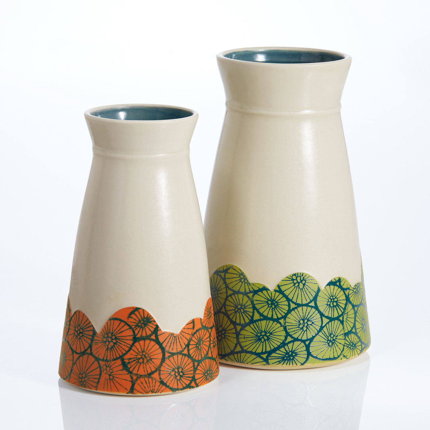 left to right: small orange, large green