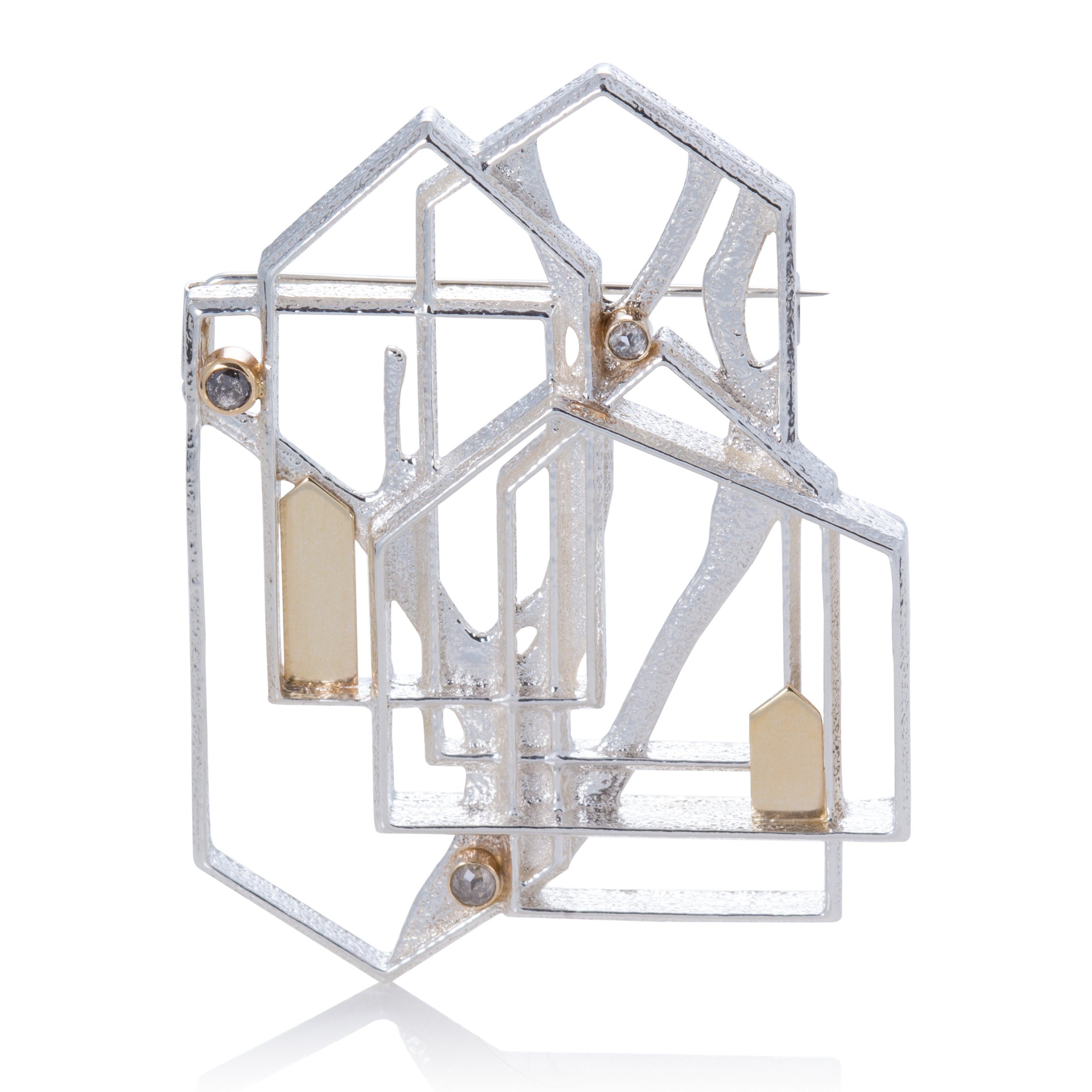 Textured Sterling Silver Overlapping Houses Brooch