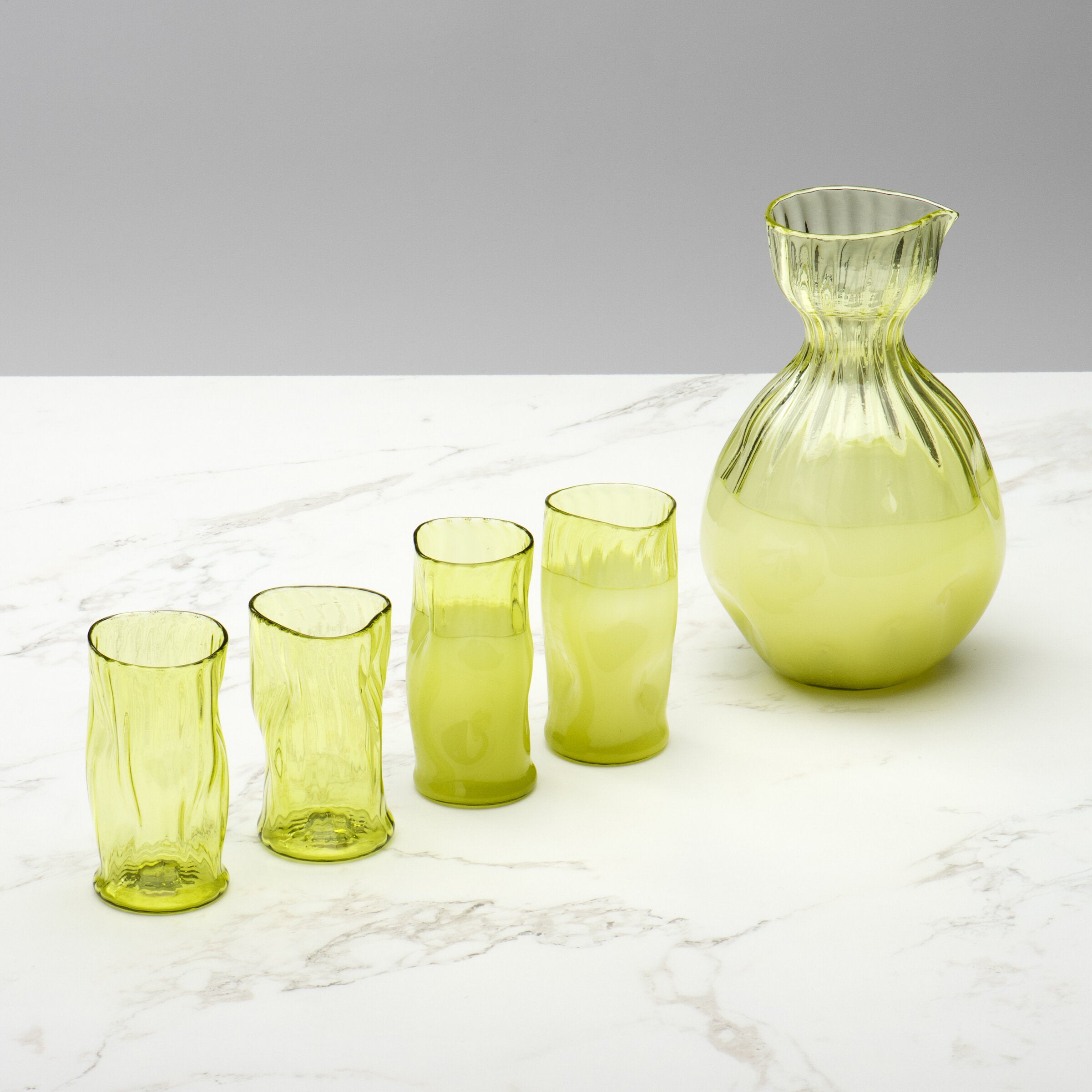 Ginkgo Green Carafe and Set of Four Cups